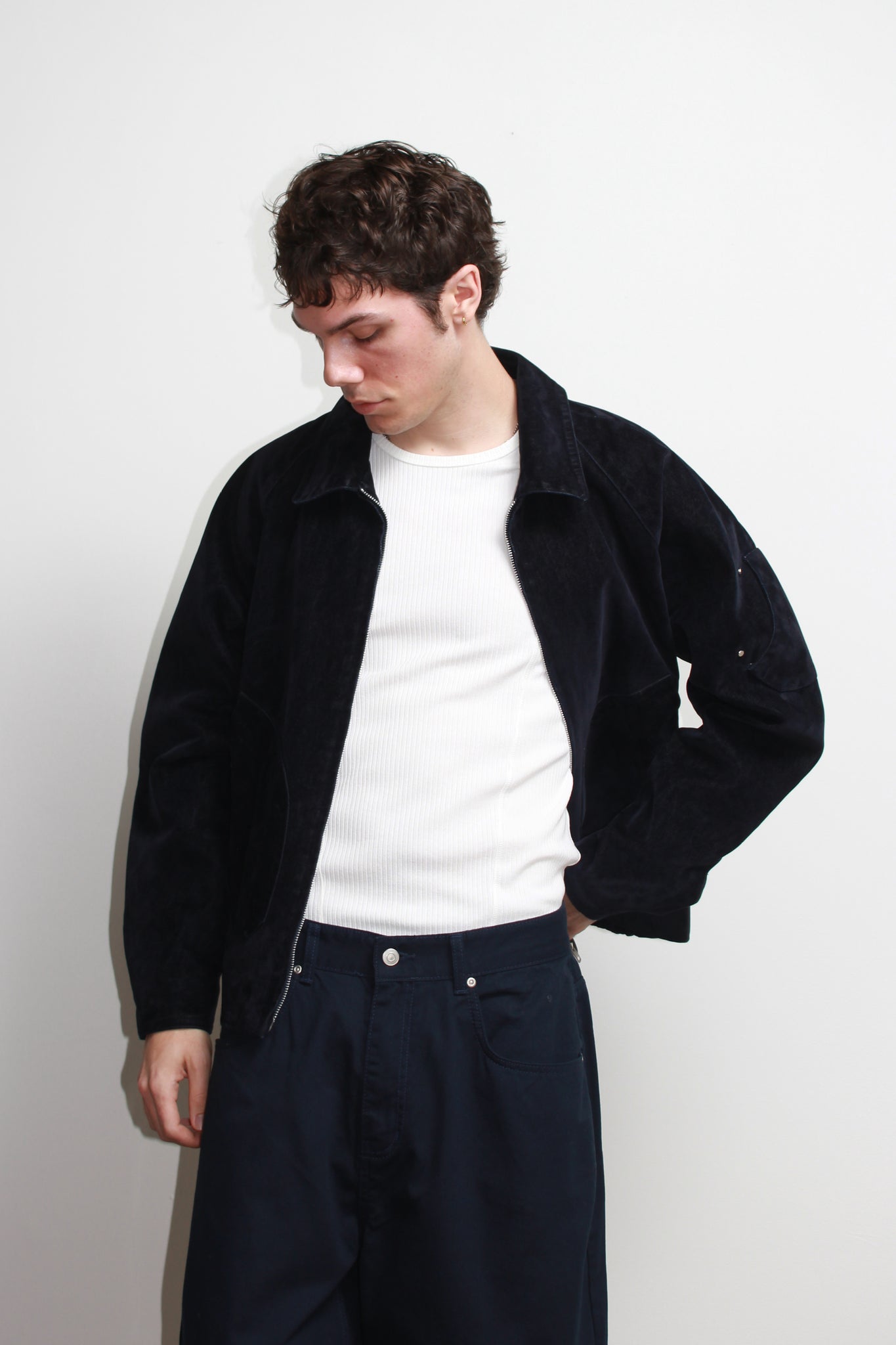 Tate Velvet Denim Jacket in Navy