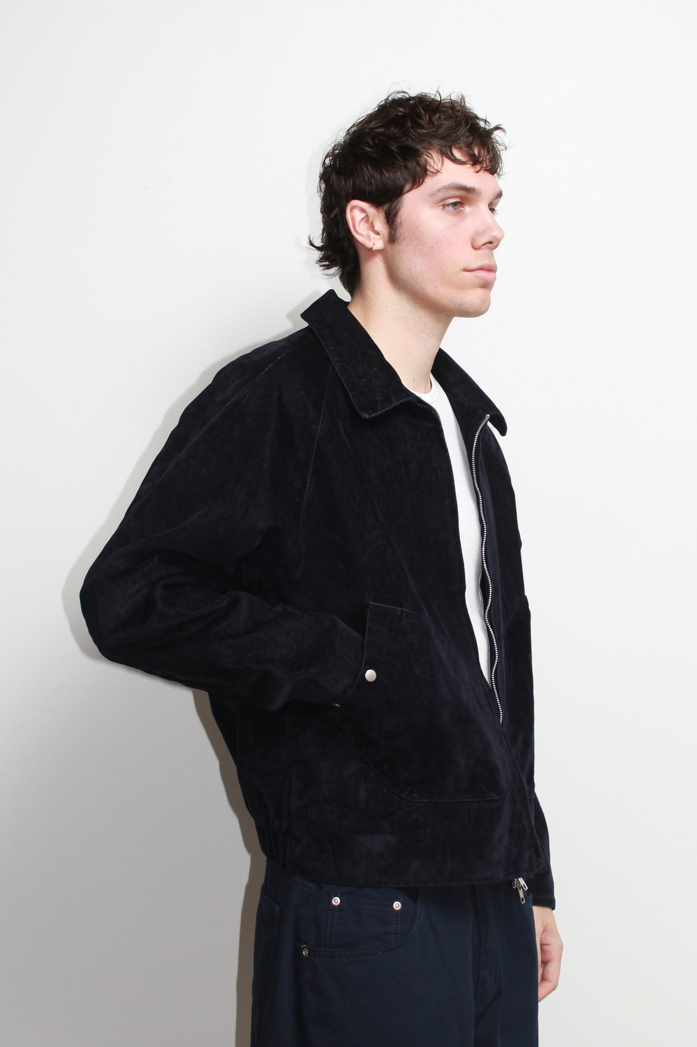 Tate Velvet Denim Jacket in Navy