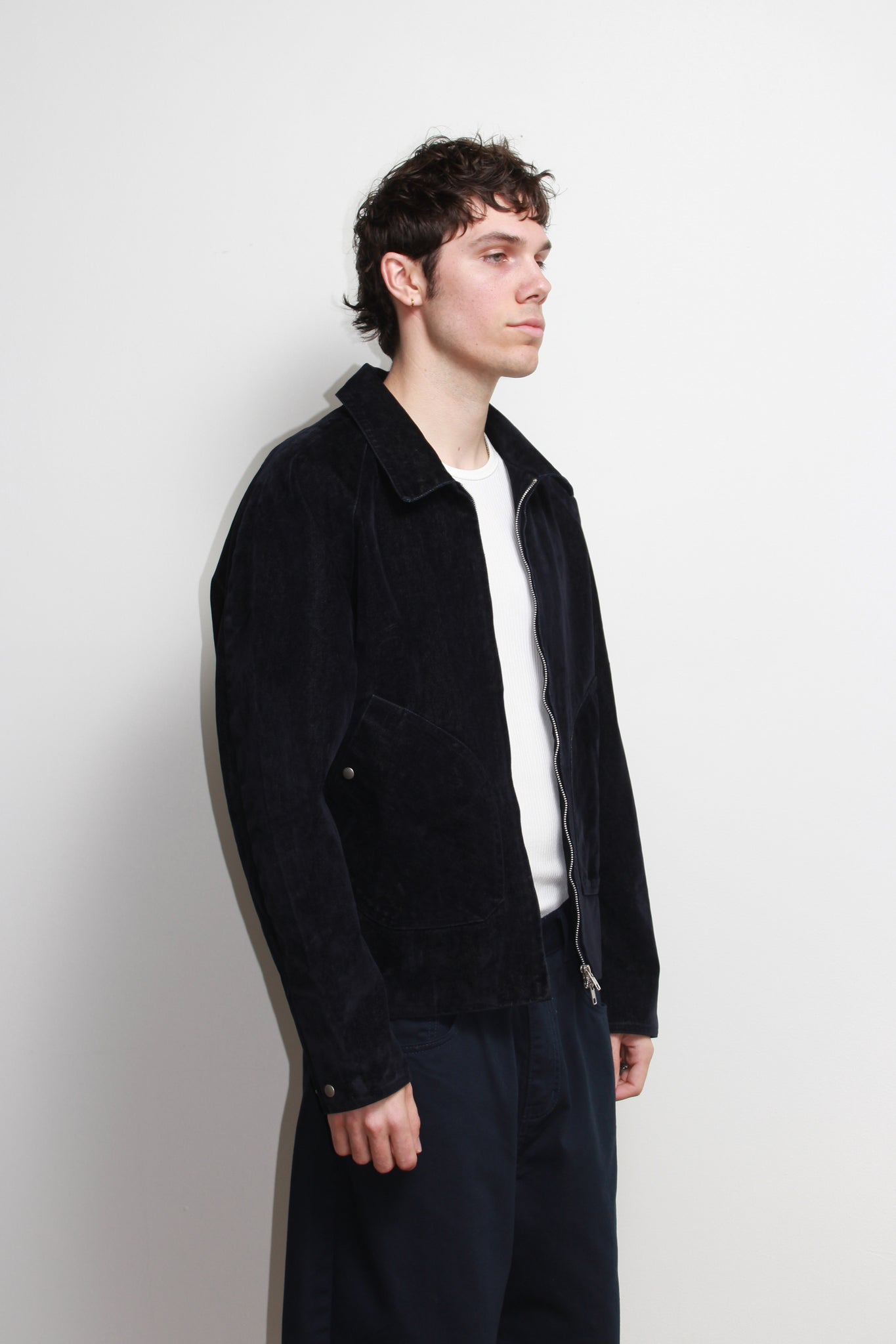 Tate Velvet Denim Jacket in Navy