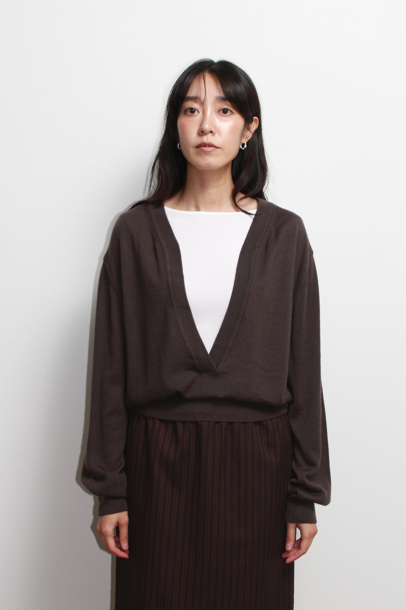 Koi Deep V-neck Knit Top in Chocolate