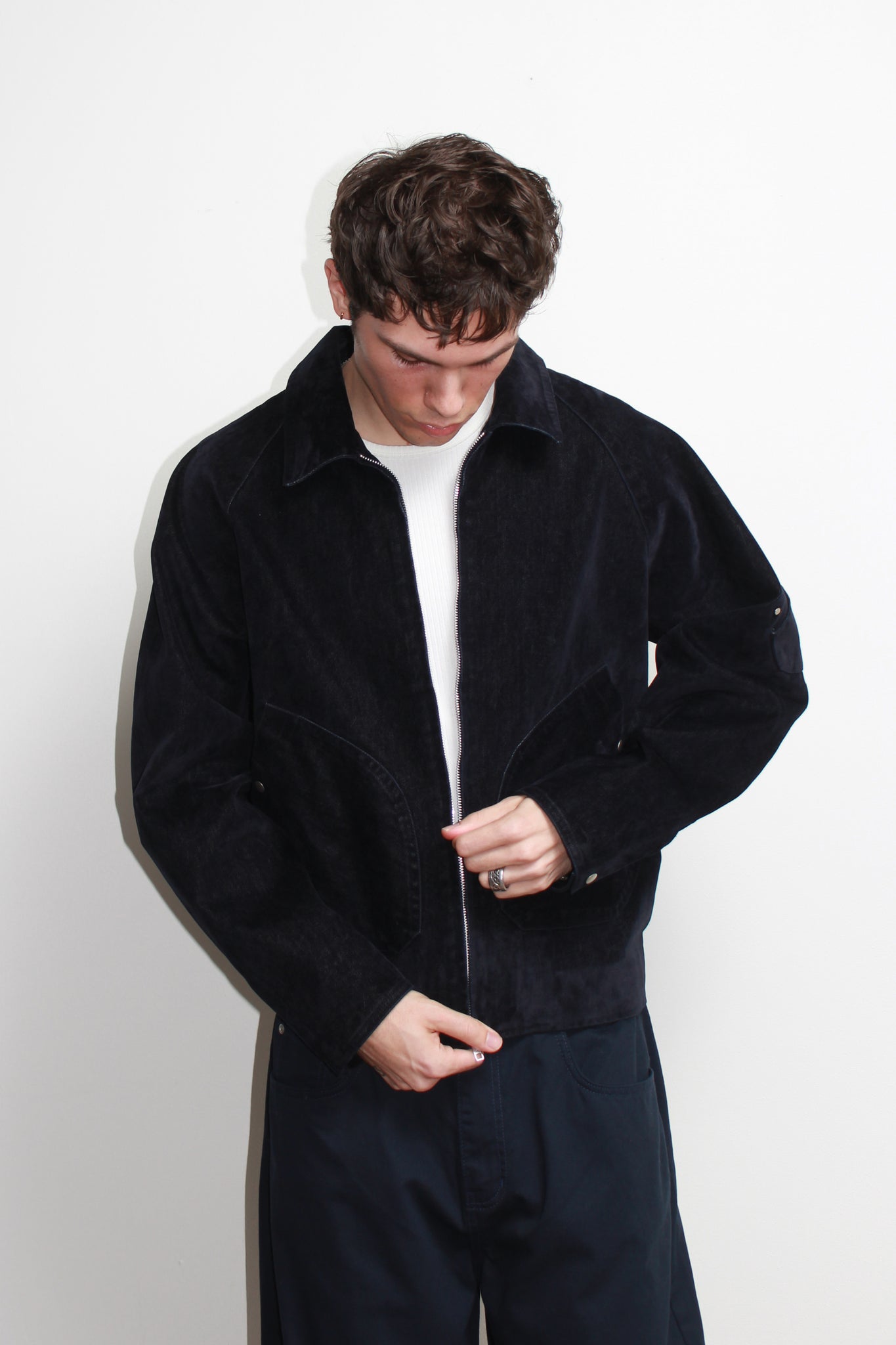 Tate Velvet Denim Jacket in Navy