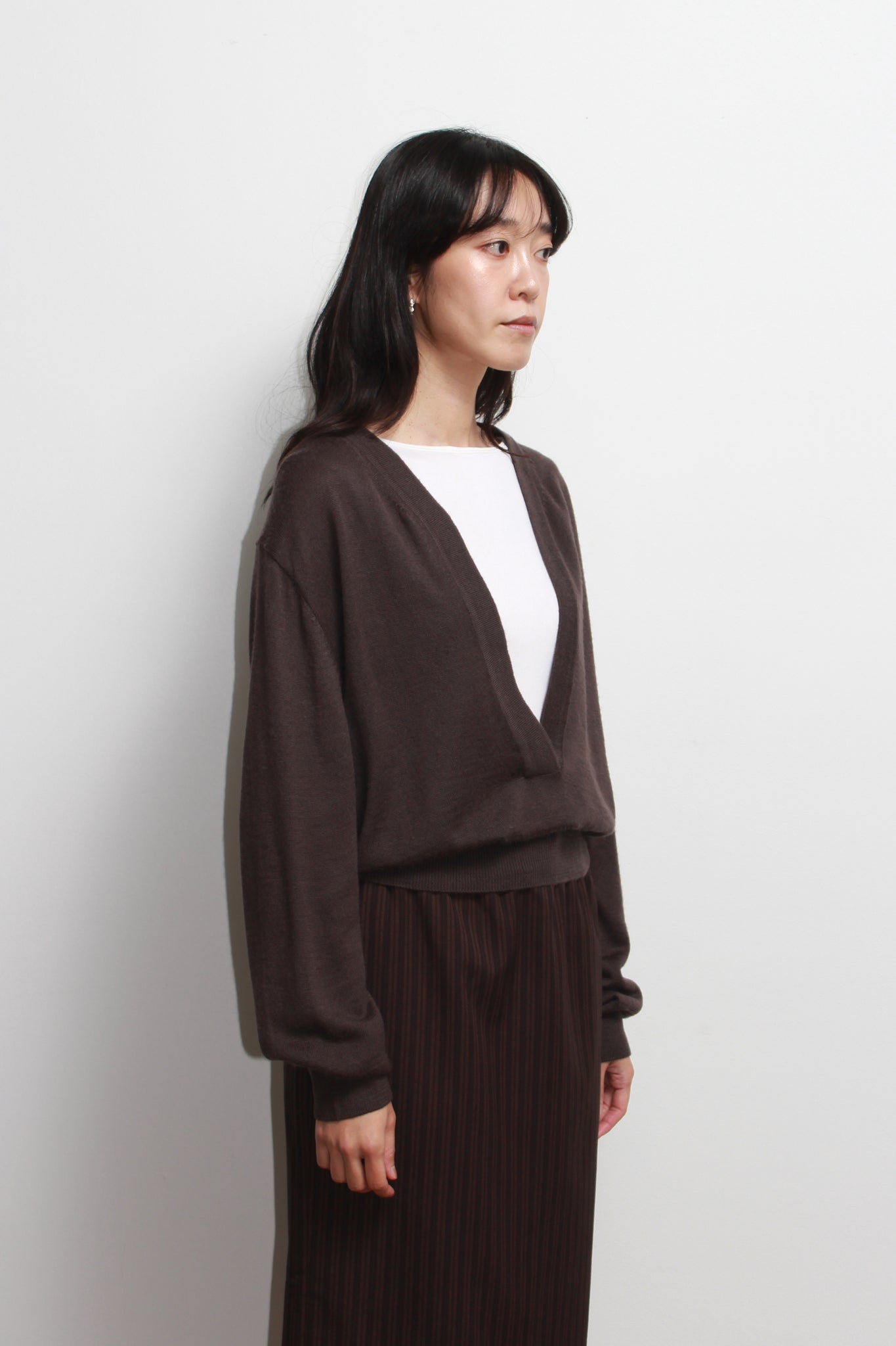 Koi Deep V-neck Knit Top in Chocolate