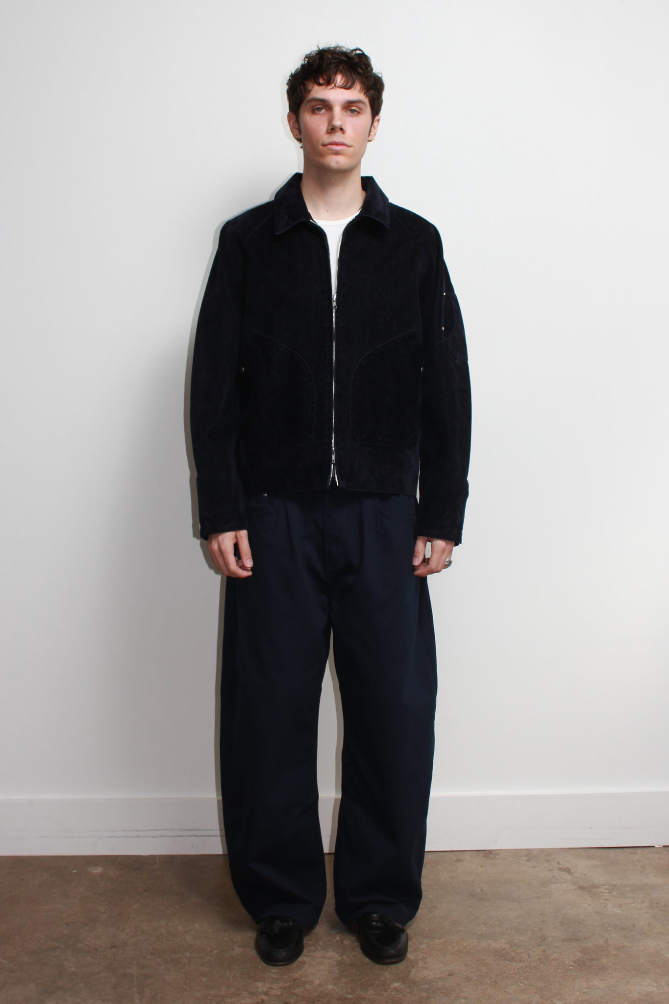Tate Velvet Denim Jacket in Navy