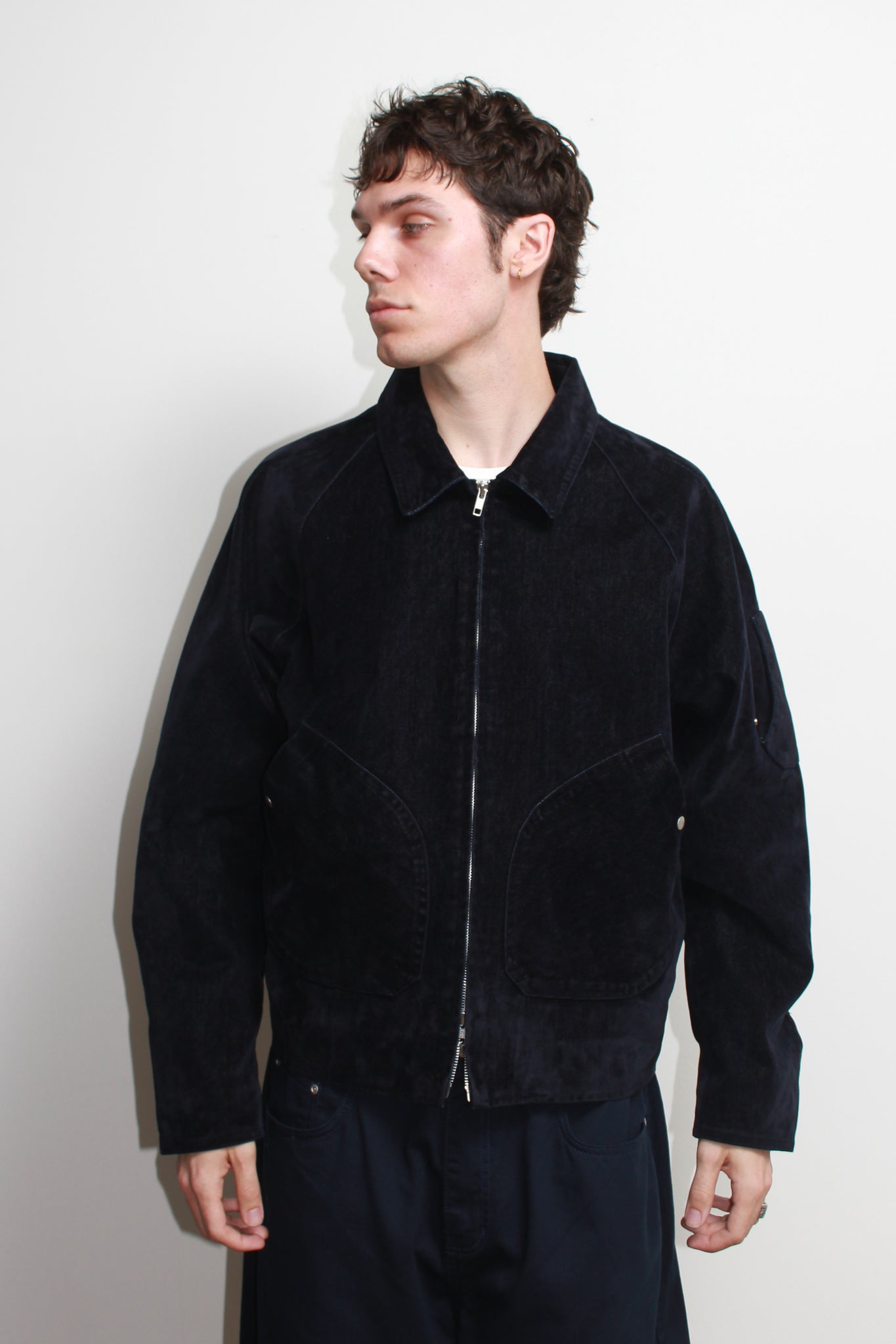 Tate Velvet Denim Jacket in Navy