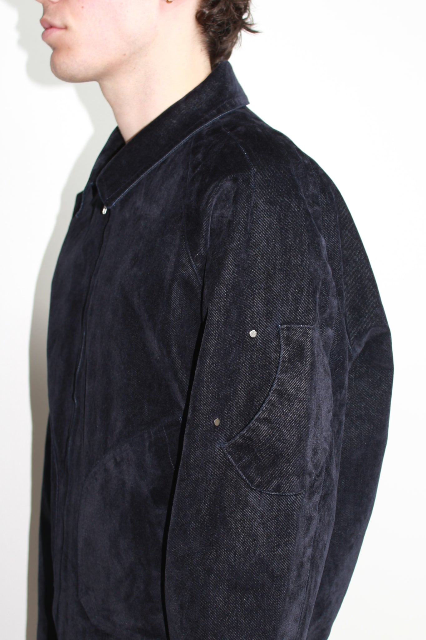 Tate Velvet Denim Jacket in Navy