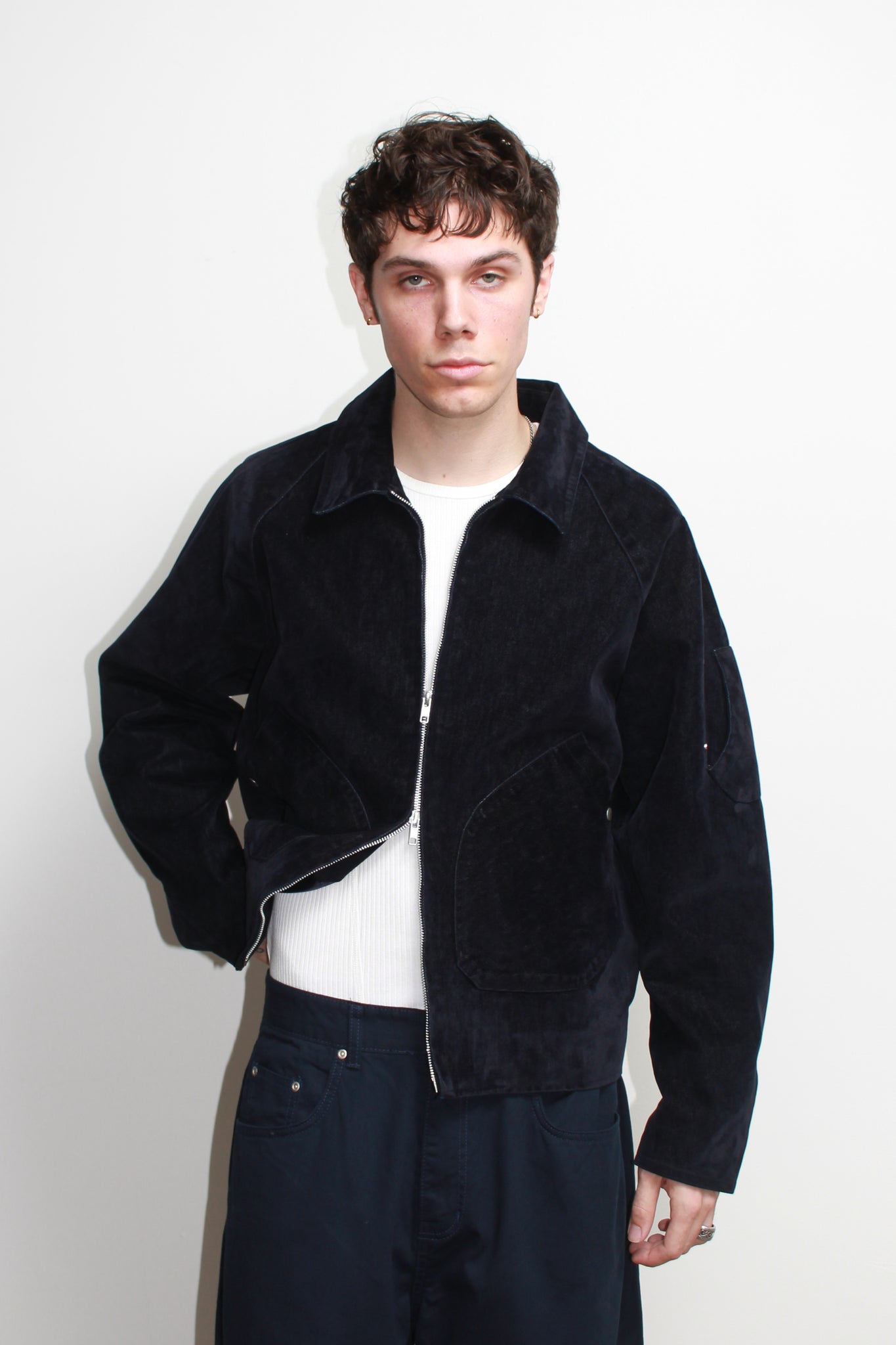 Tate Velvet Denim Jacket in Navy