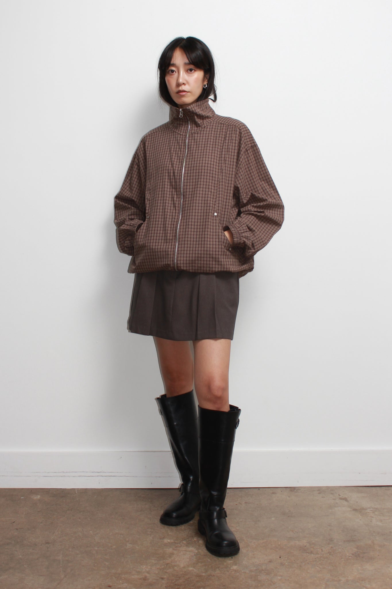 Kai Plaid Zipper Shirket in Brown