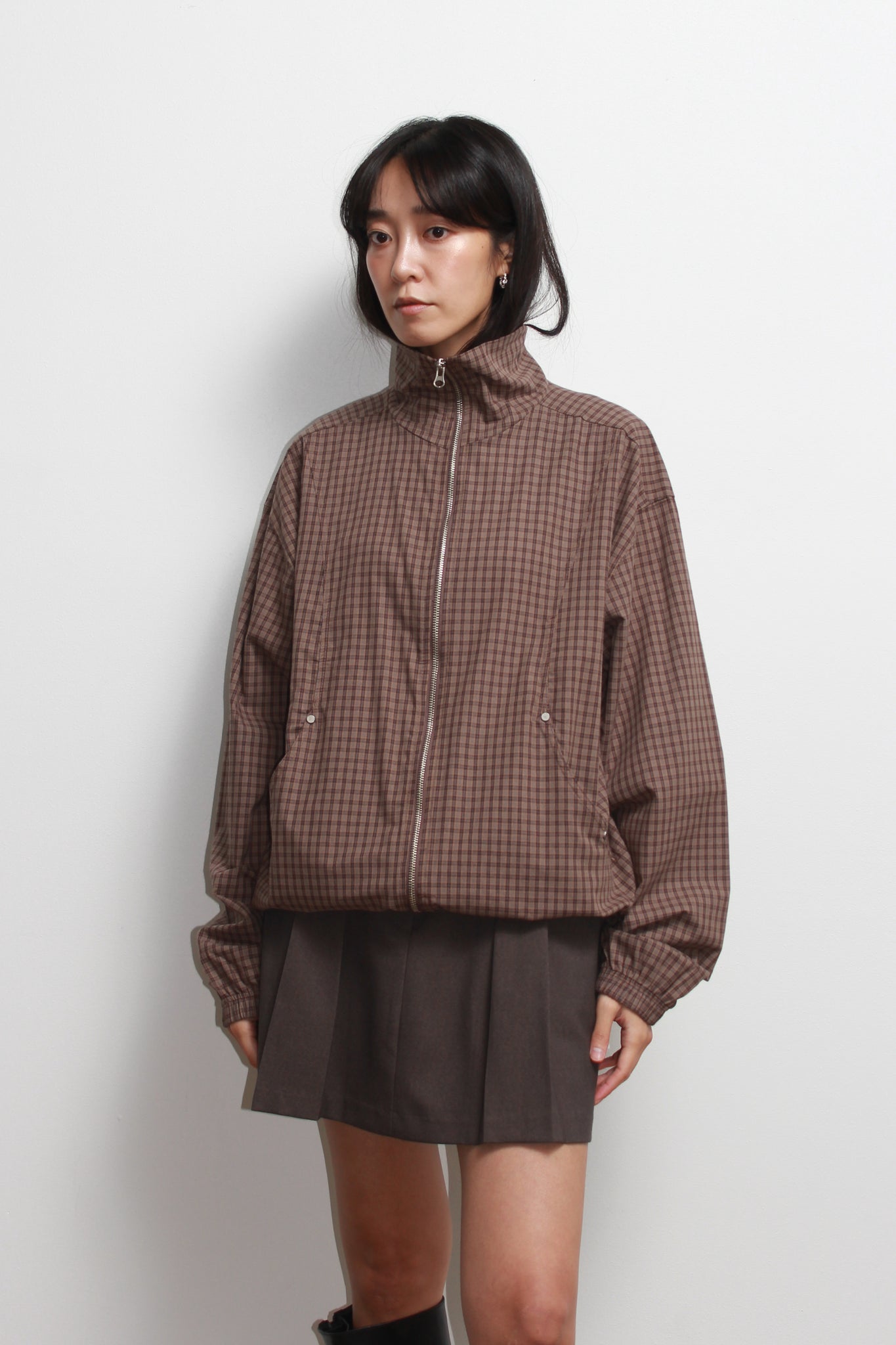 Kai Plaid Zipper Shirket in Brown
