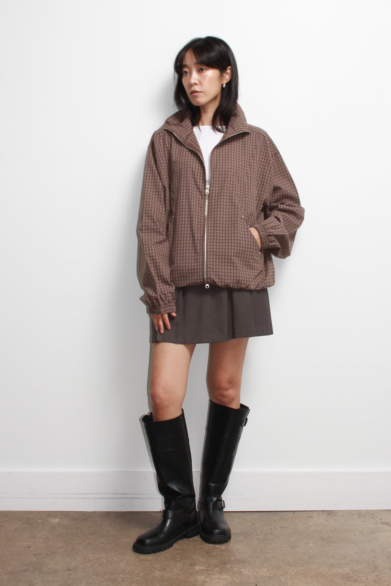 Kai Plaid Zipper Shirket in Brown