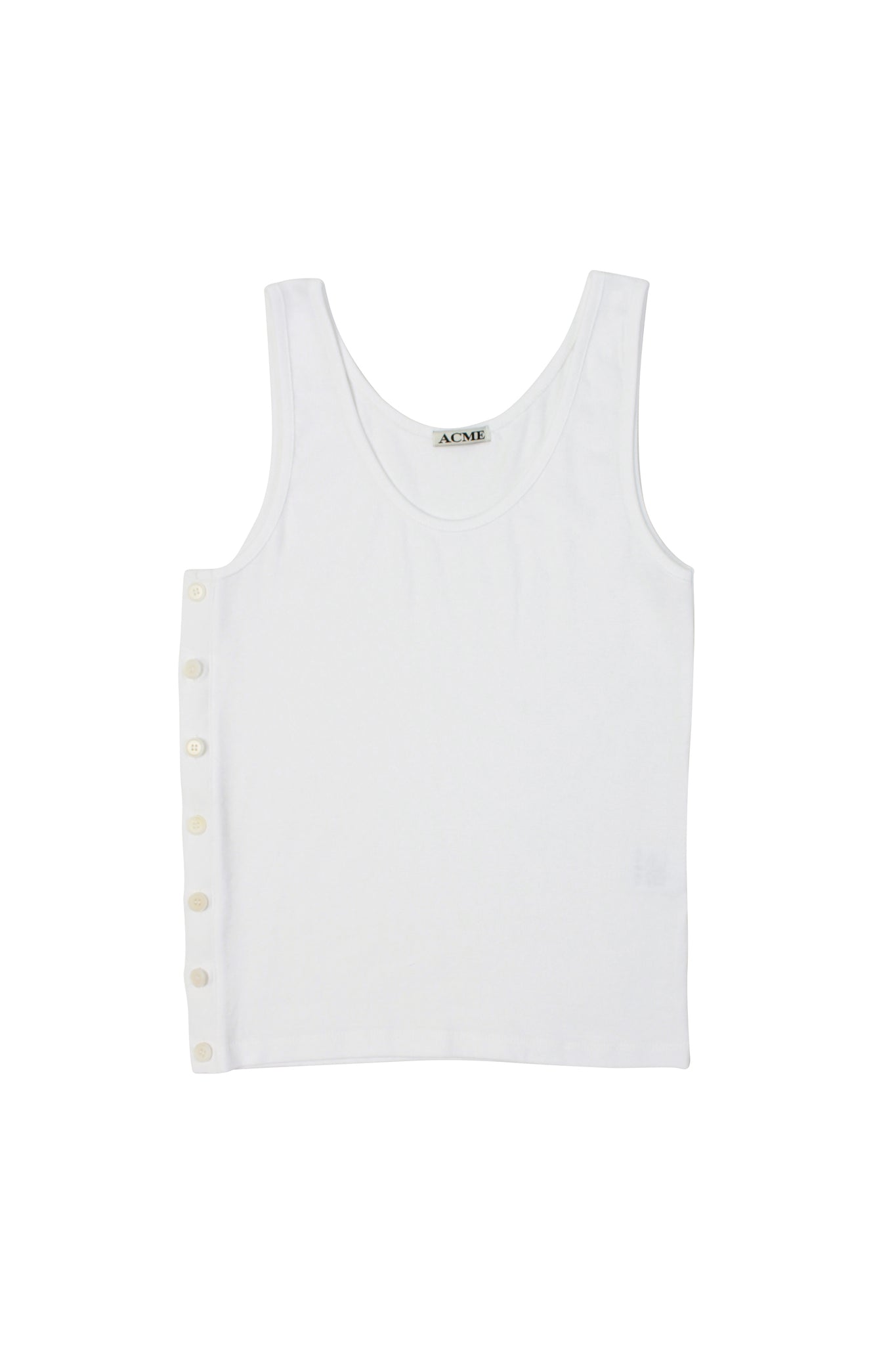 Side Button Sleeveless Top in White