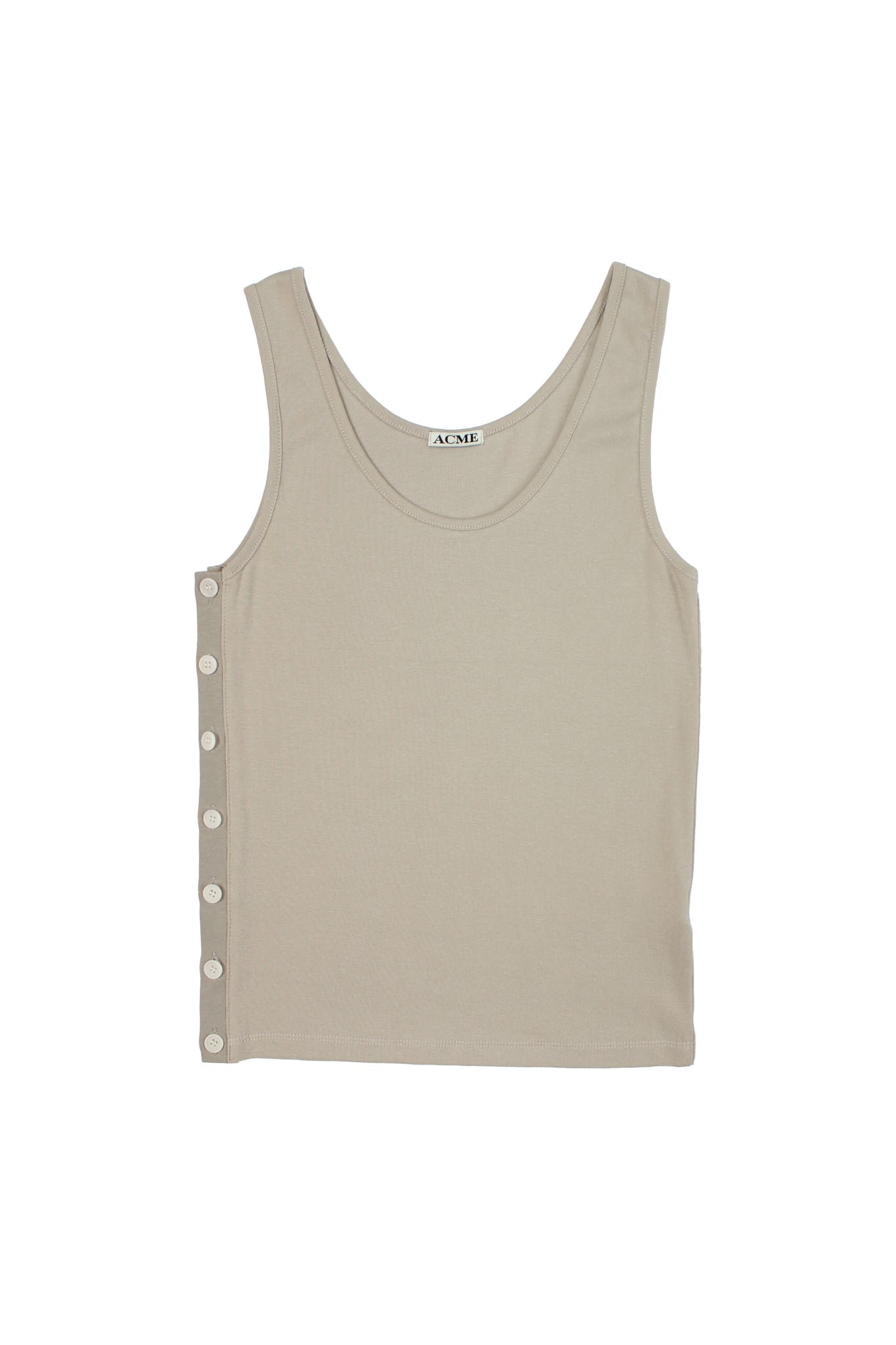 Side Button Sleeveless Top in Beige