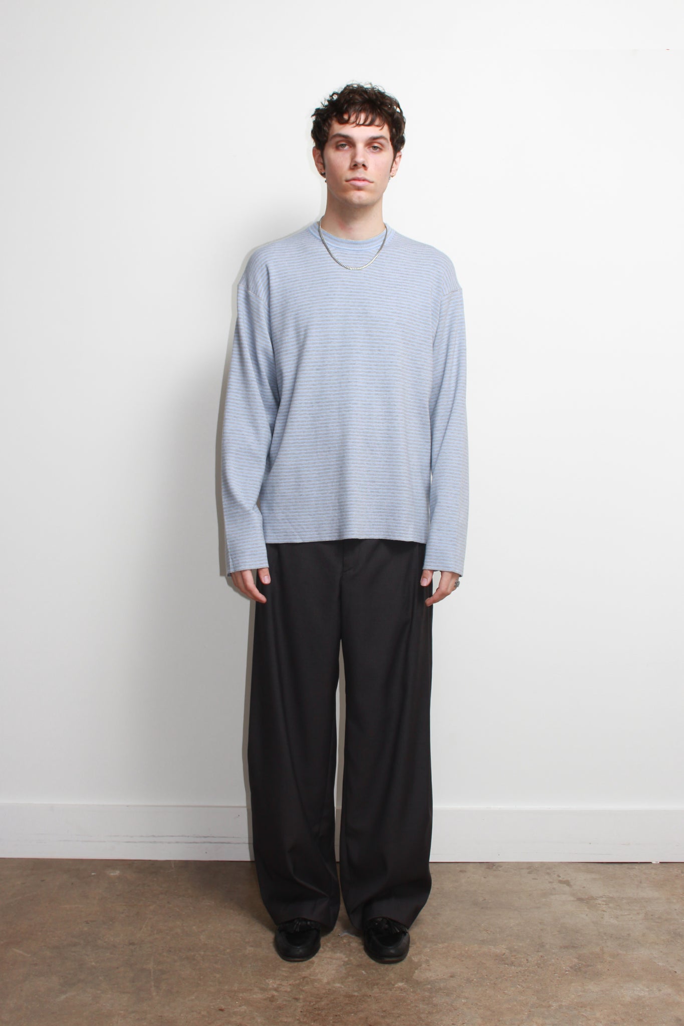 Mento Stripe Knit Top in Blue Grey