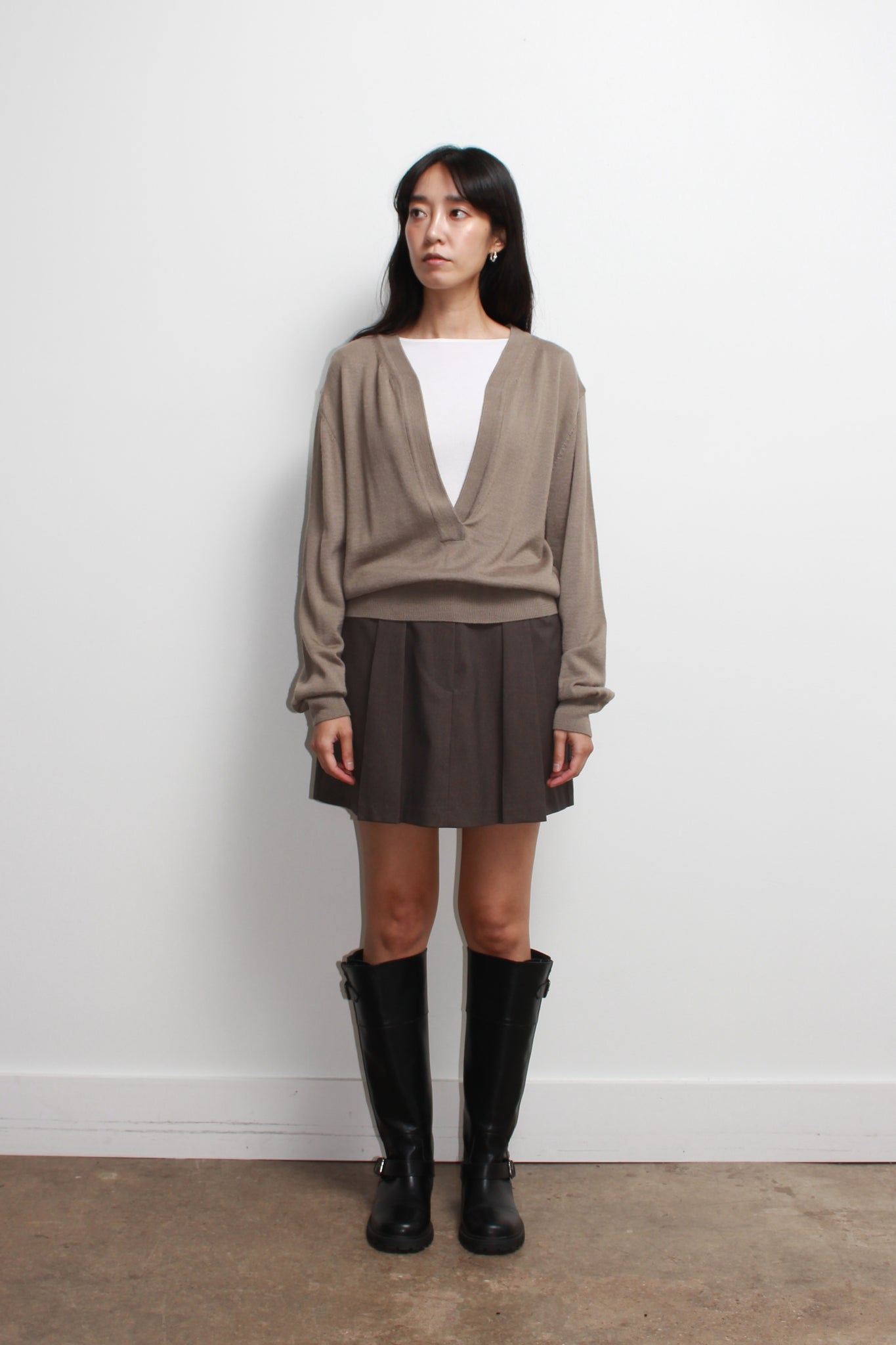 Koi Deep V-neck Knit Top in Mocha