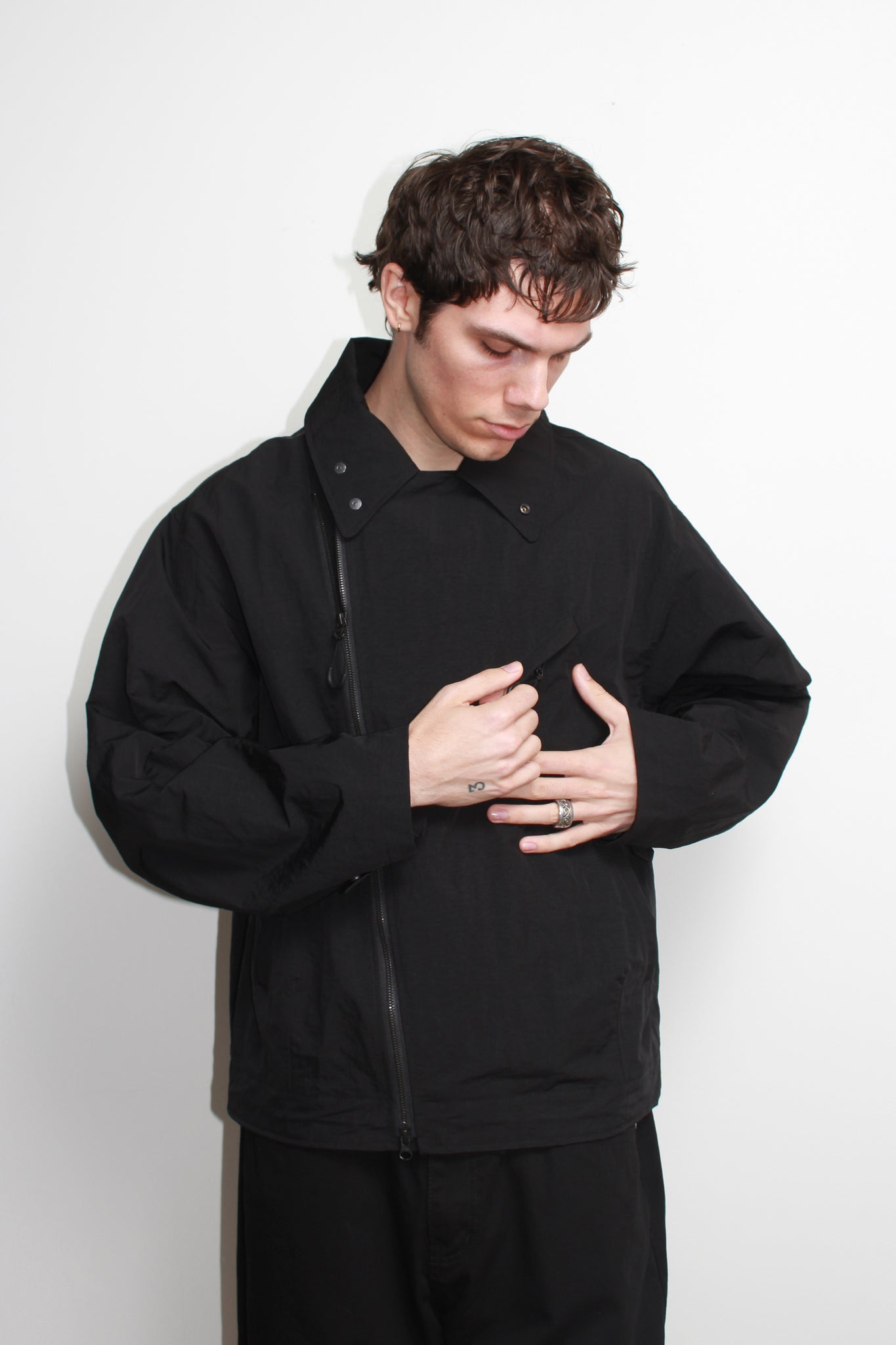 Three Way Oversized Rider Jacket in Black