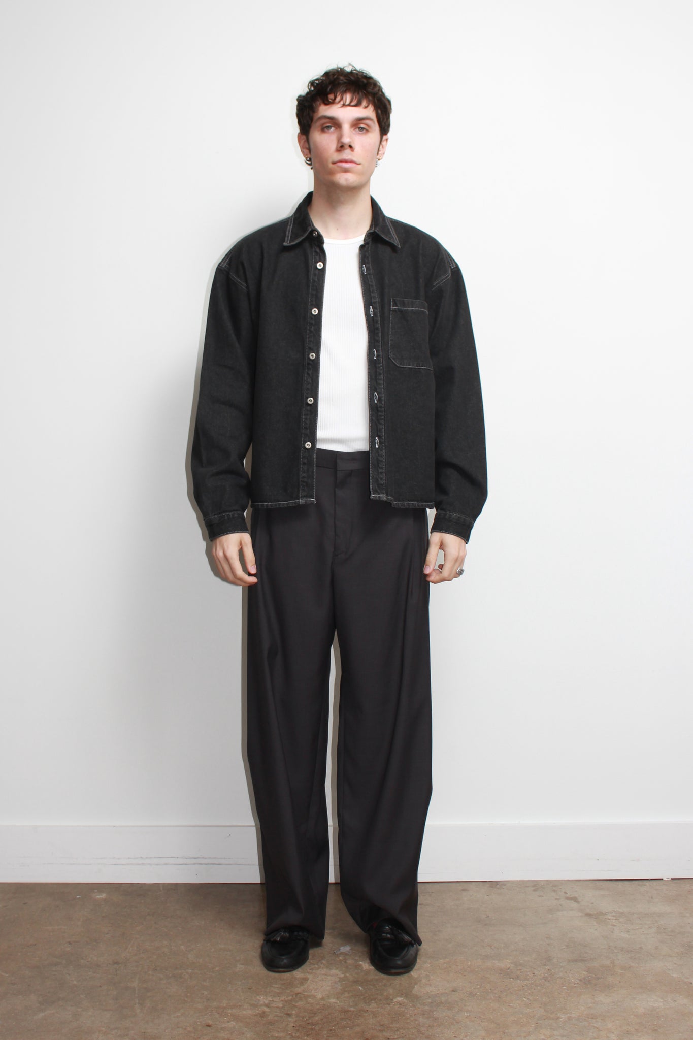 Teen Crop Denim Shirt in Black