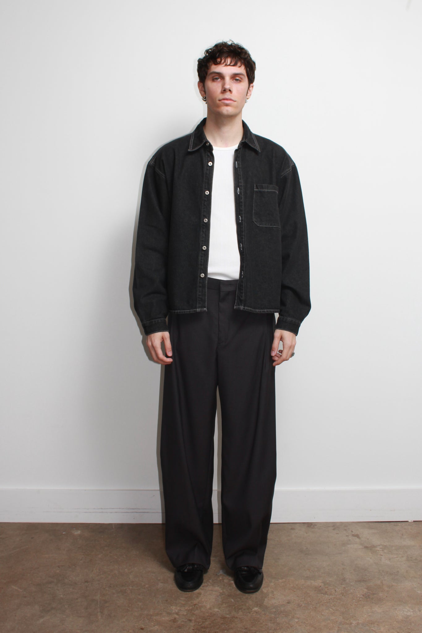 Teen Crop Denim Shirt in Black