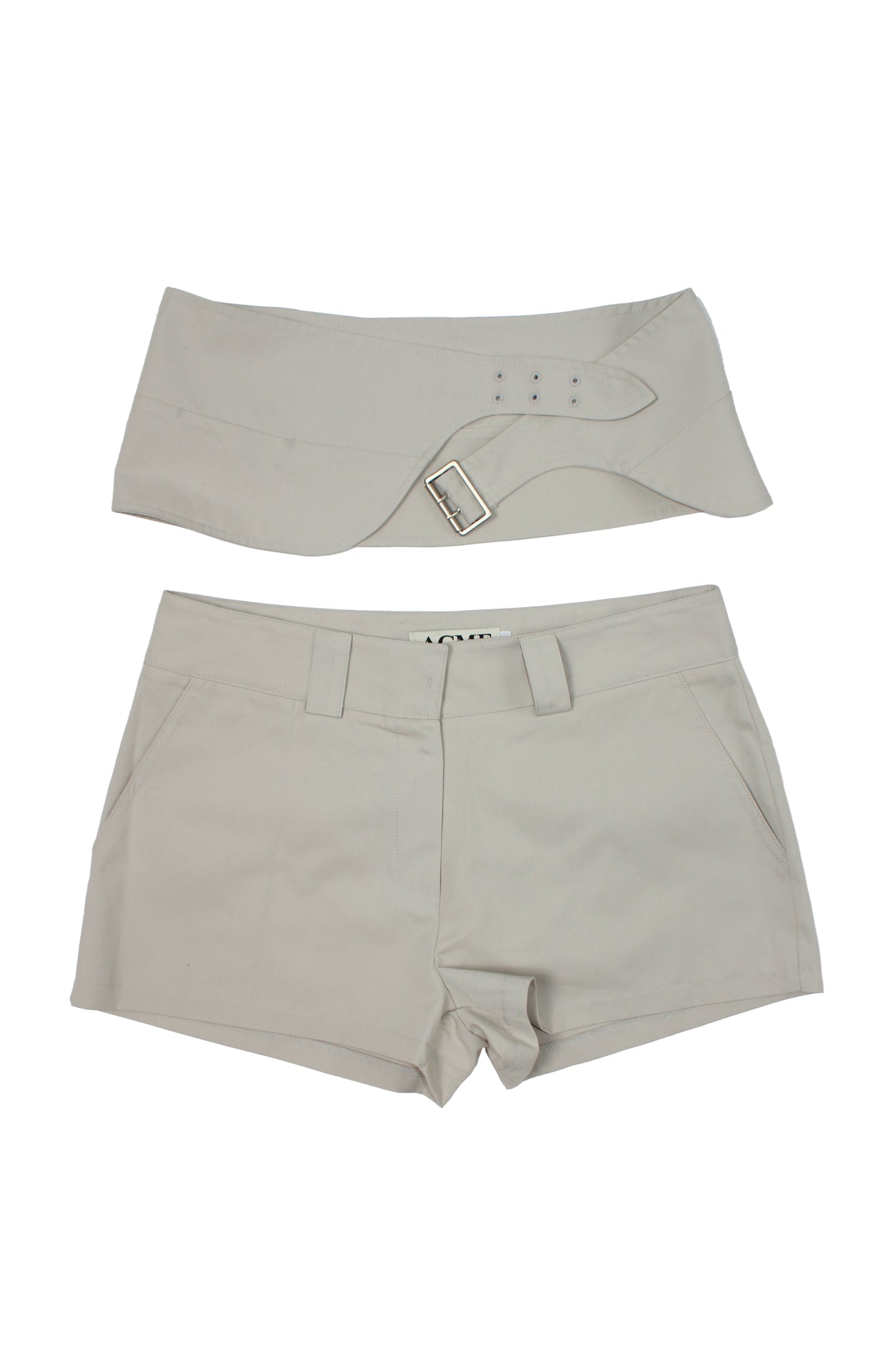 Paints Wrap Belt Shorts in Beige