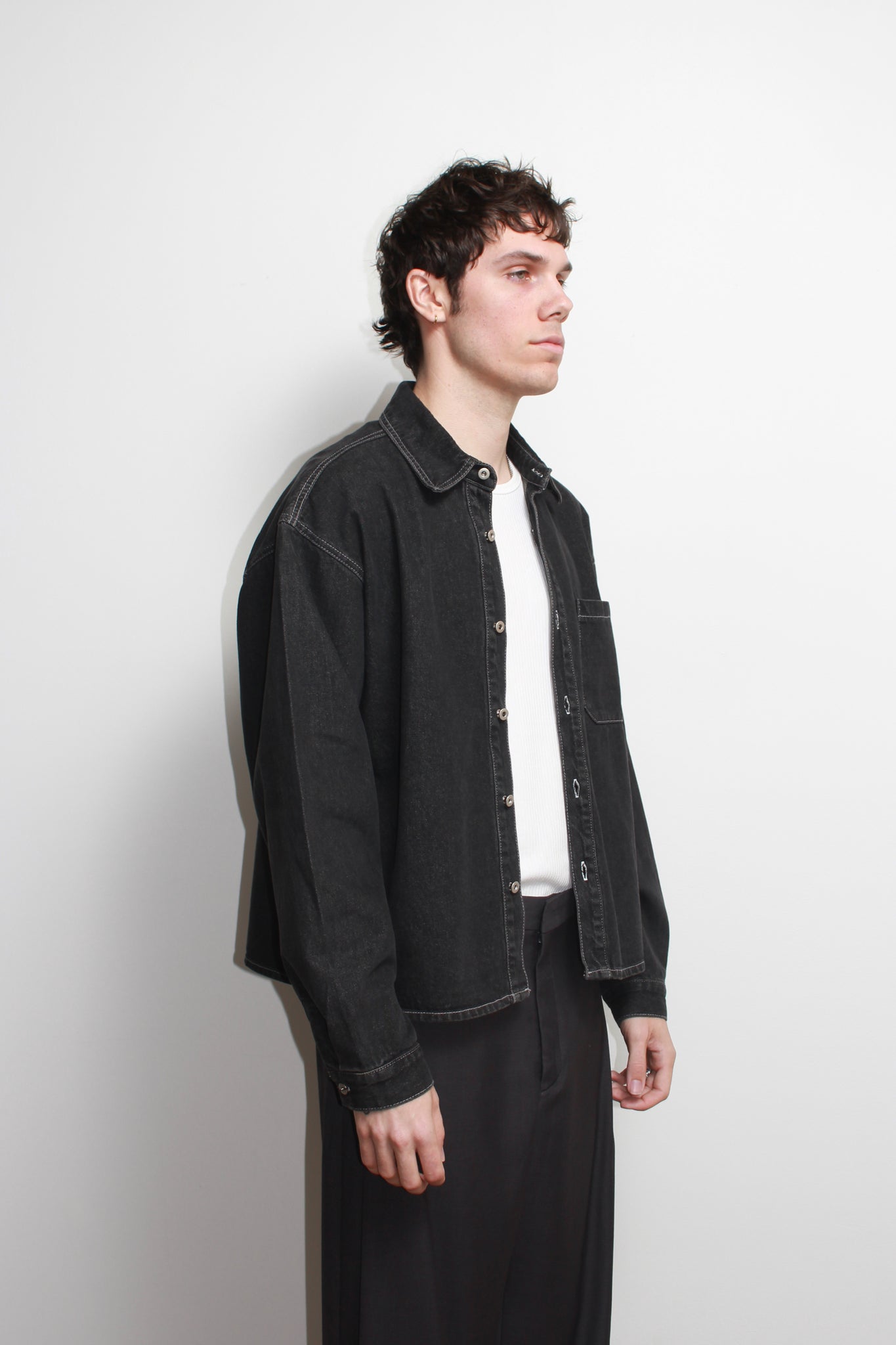 Teen Crop Denim Shirt in Black