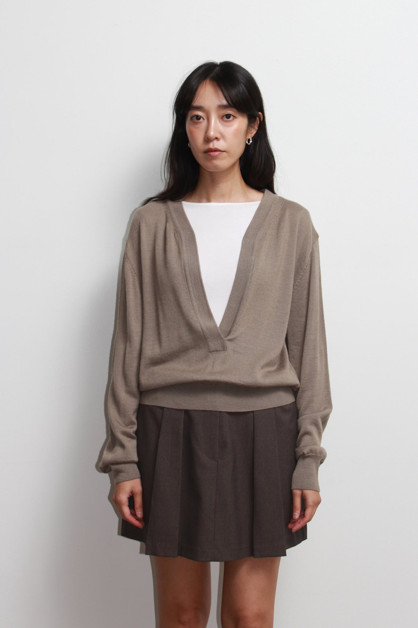 Koi Deep V-neck Knit Top in Mocha