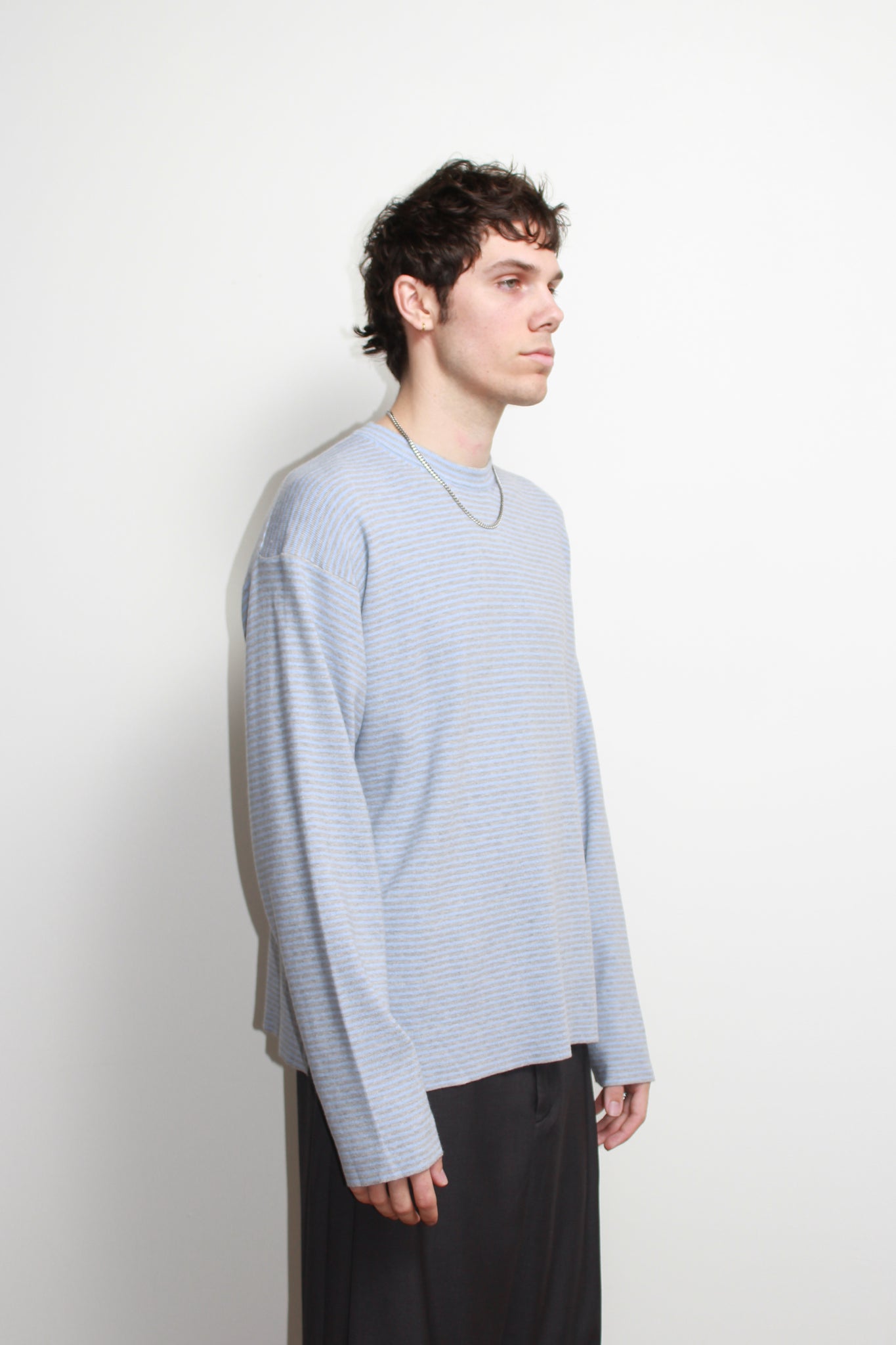 Mento Stripe Knit Top in Blue Grey