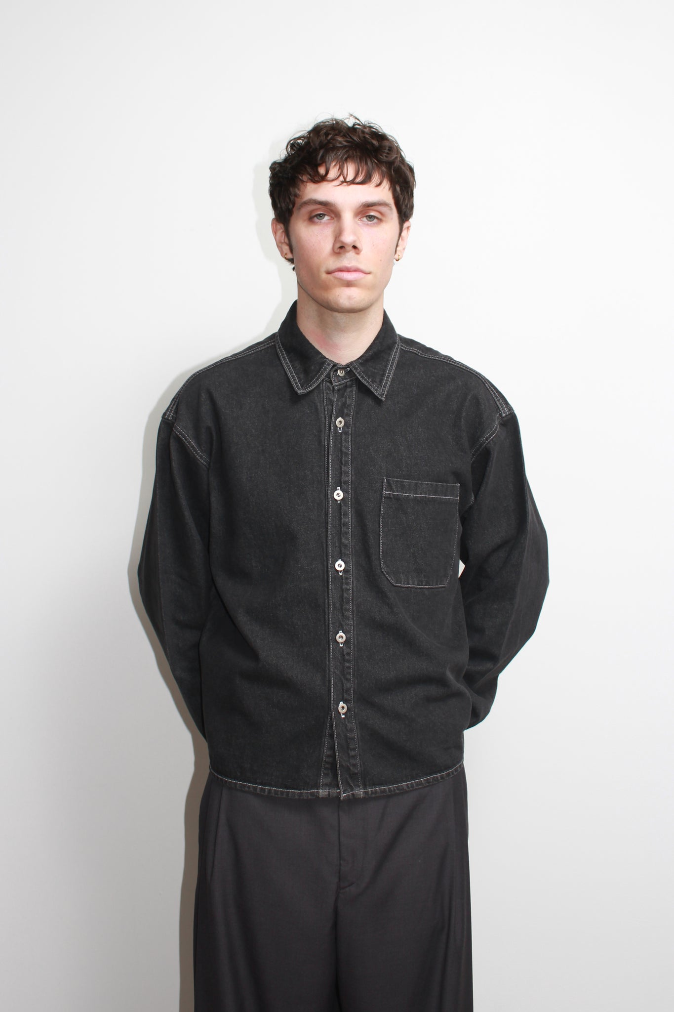 Teen Crop Denim Shirt in Black