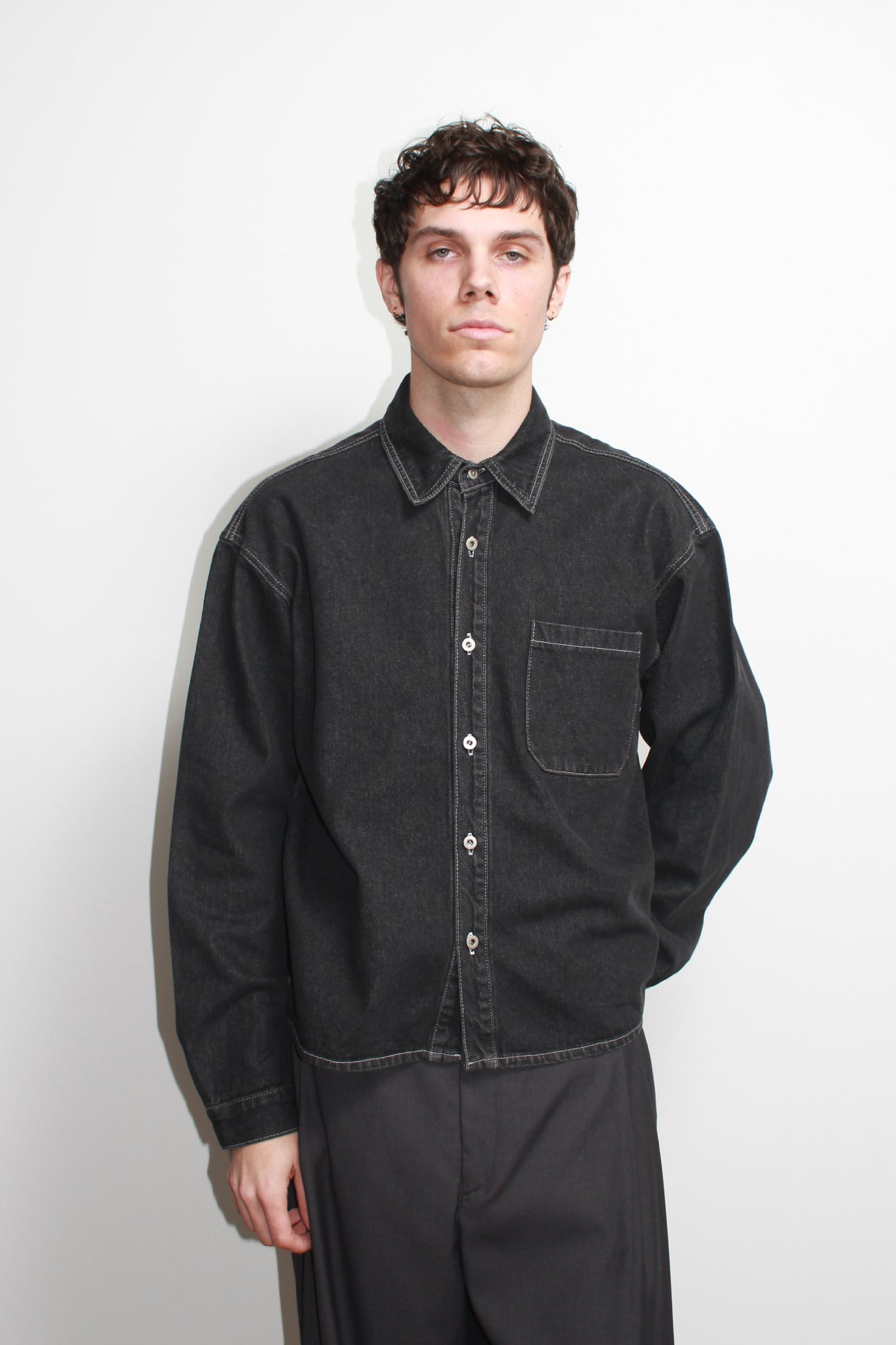 Teen Crop Denim Shirt in Black