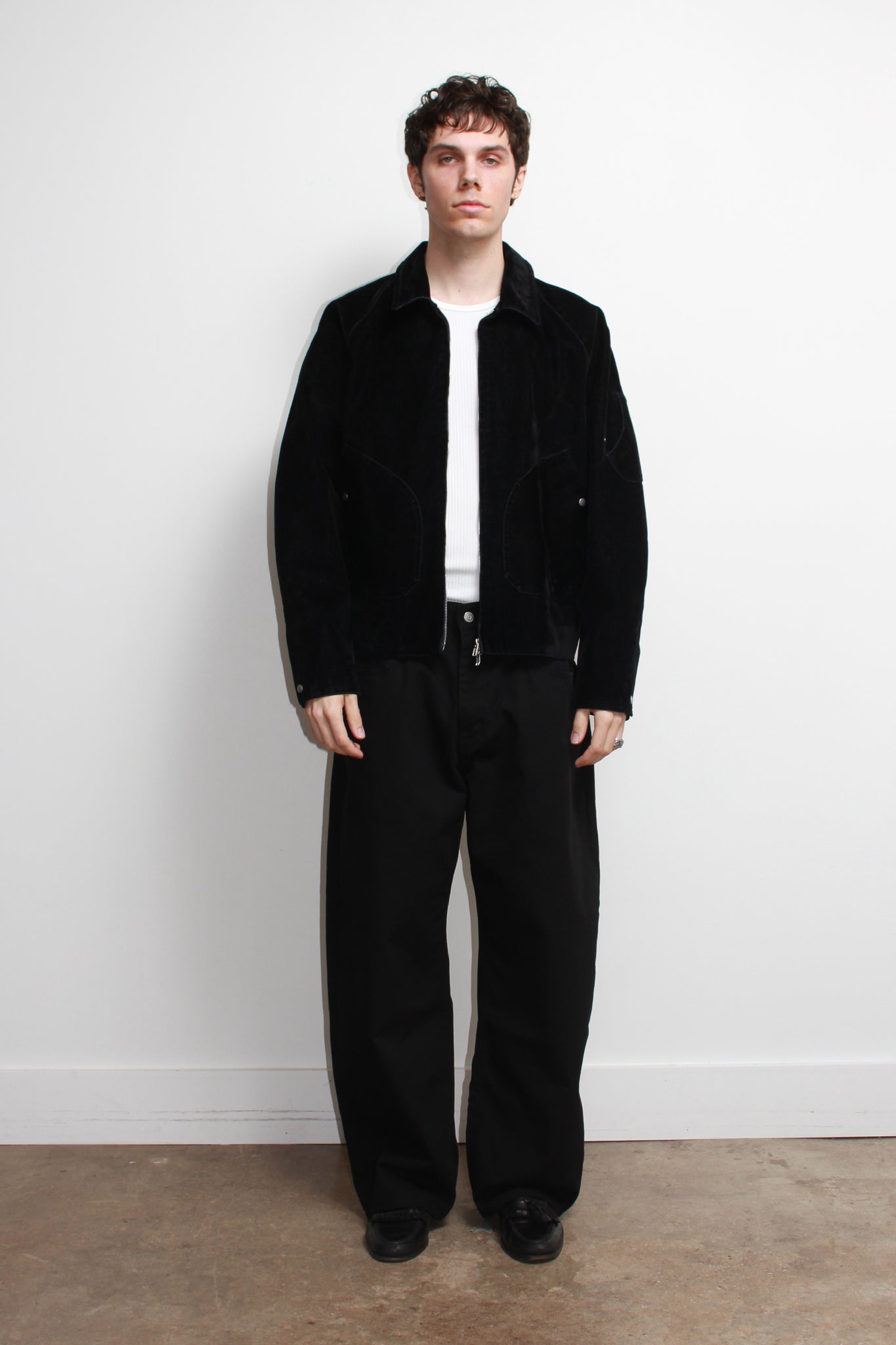 Tate Velvet Denim Jacket in Black
