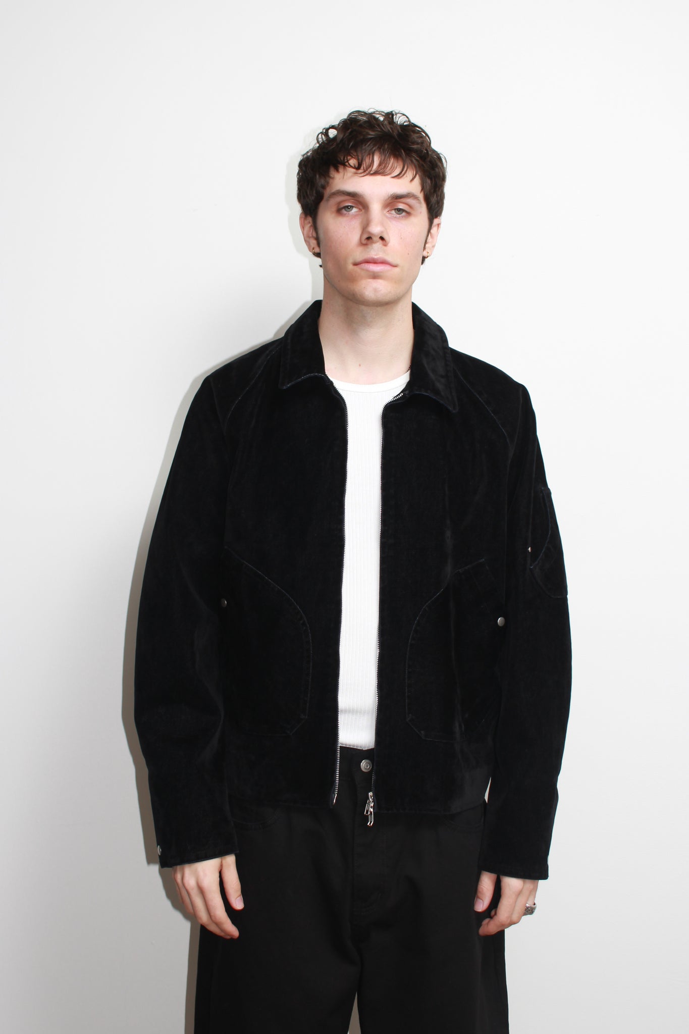 Tate Velvet Denim Jacket in Black