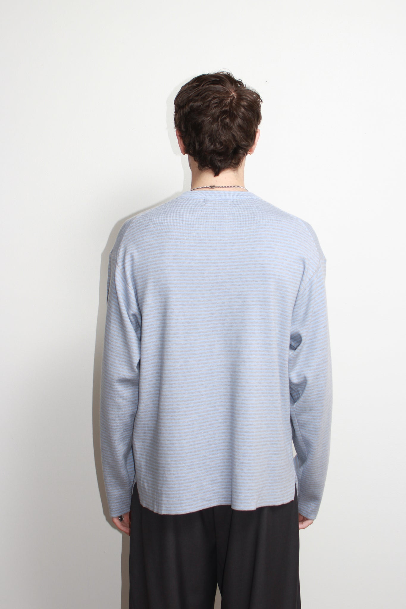 Mento Stripe Knit Top in Blue Grey