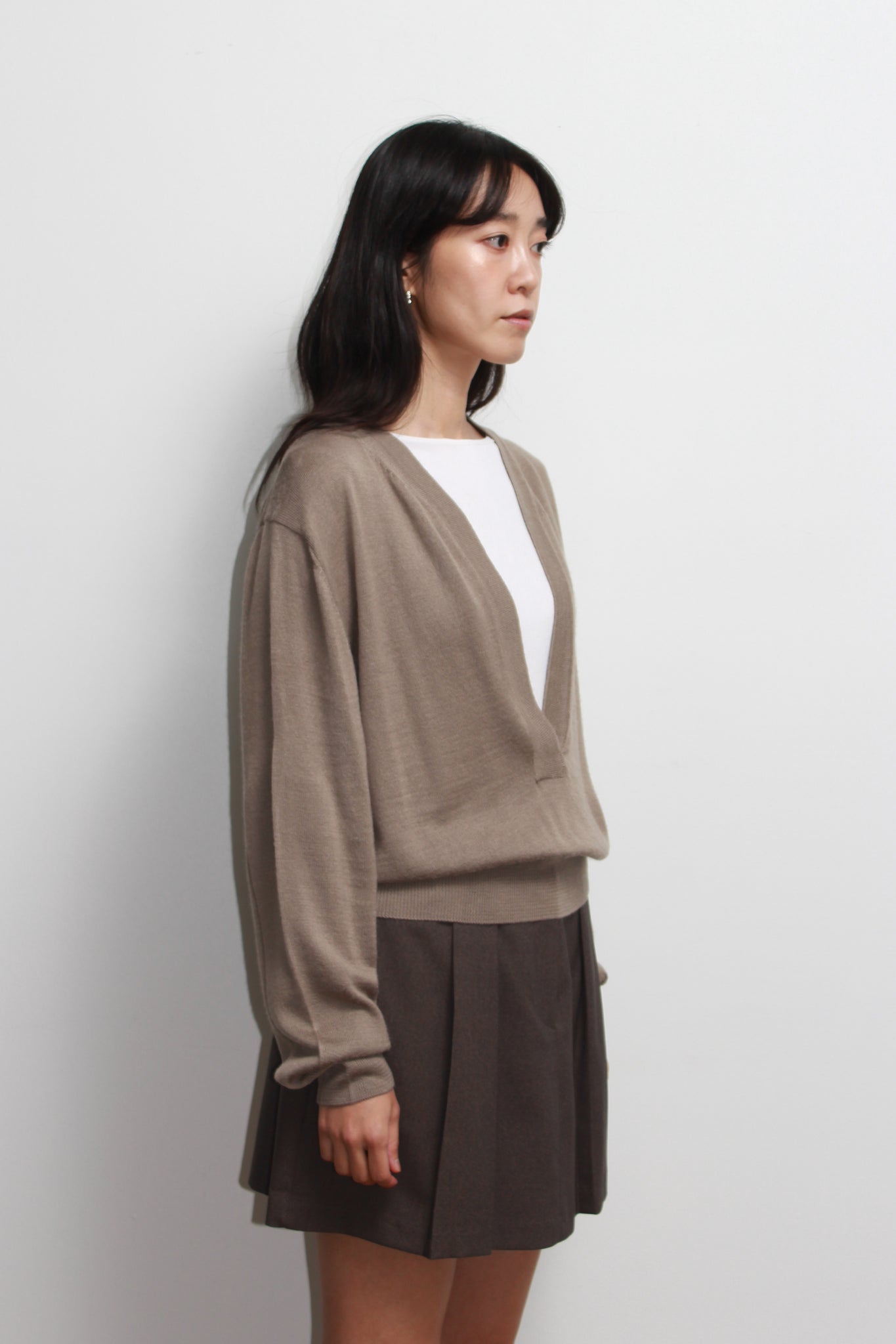 Koi Deep V-neck Knit Top in Mocha