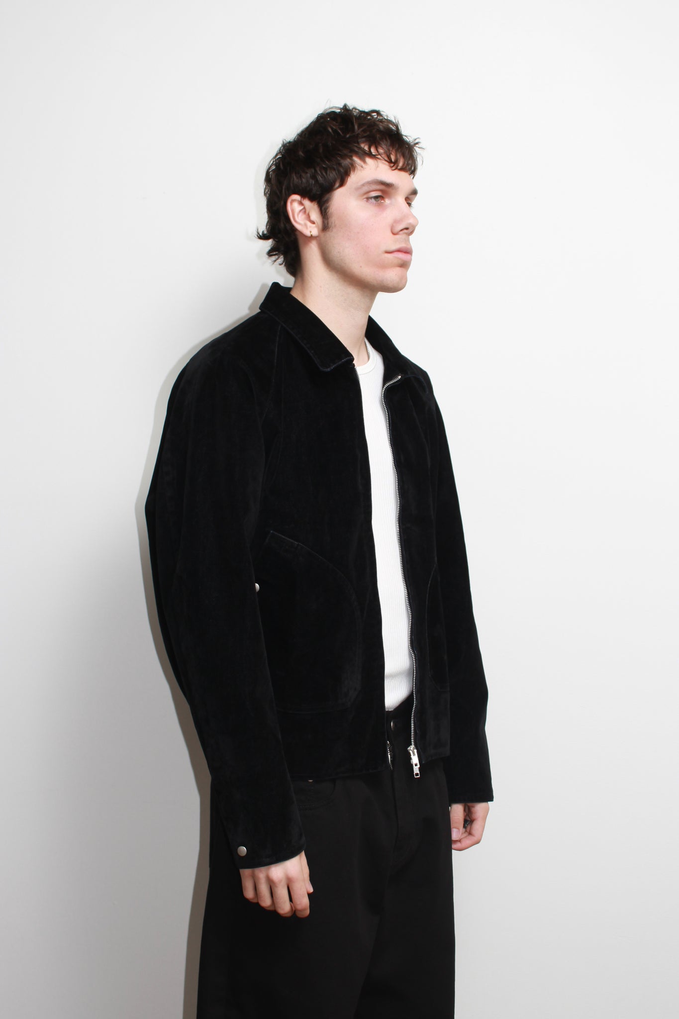 Tate Velvet Denim Jacket in Black