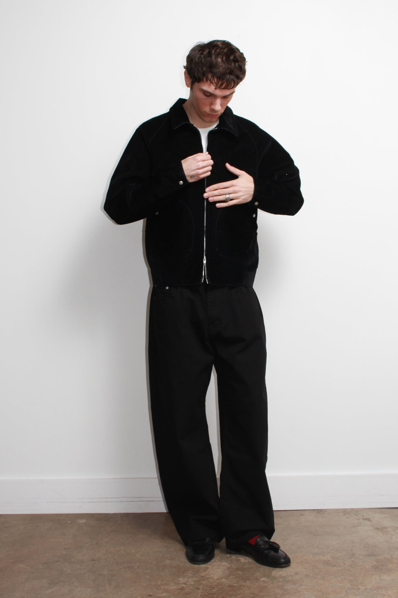 Tate Velvet Denim Jacket in Black