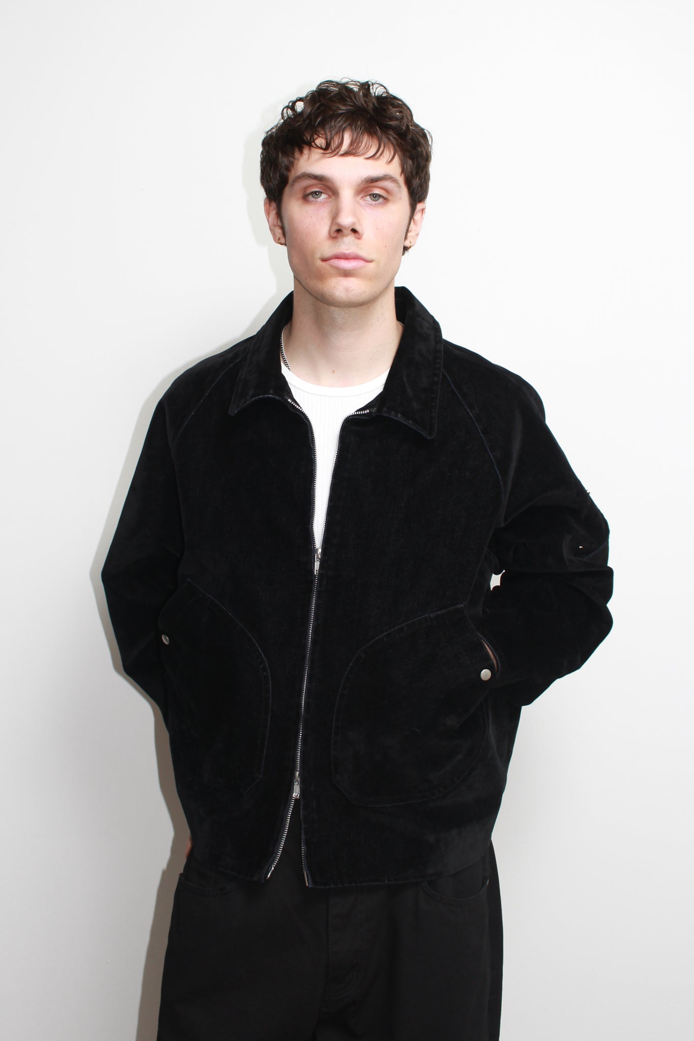 Tate Velvet Denim Jacket in Black