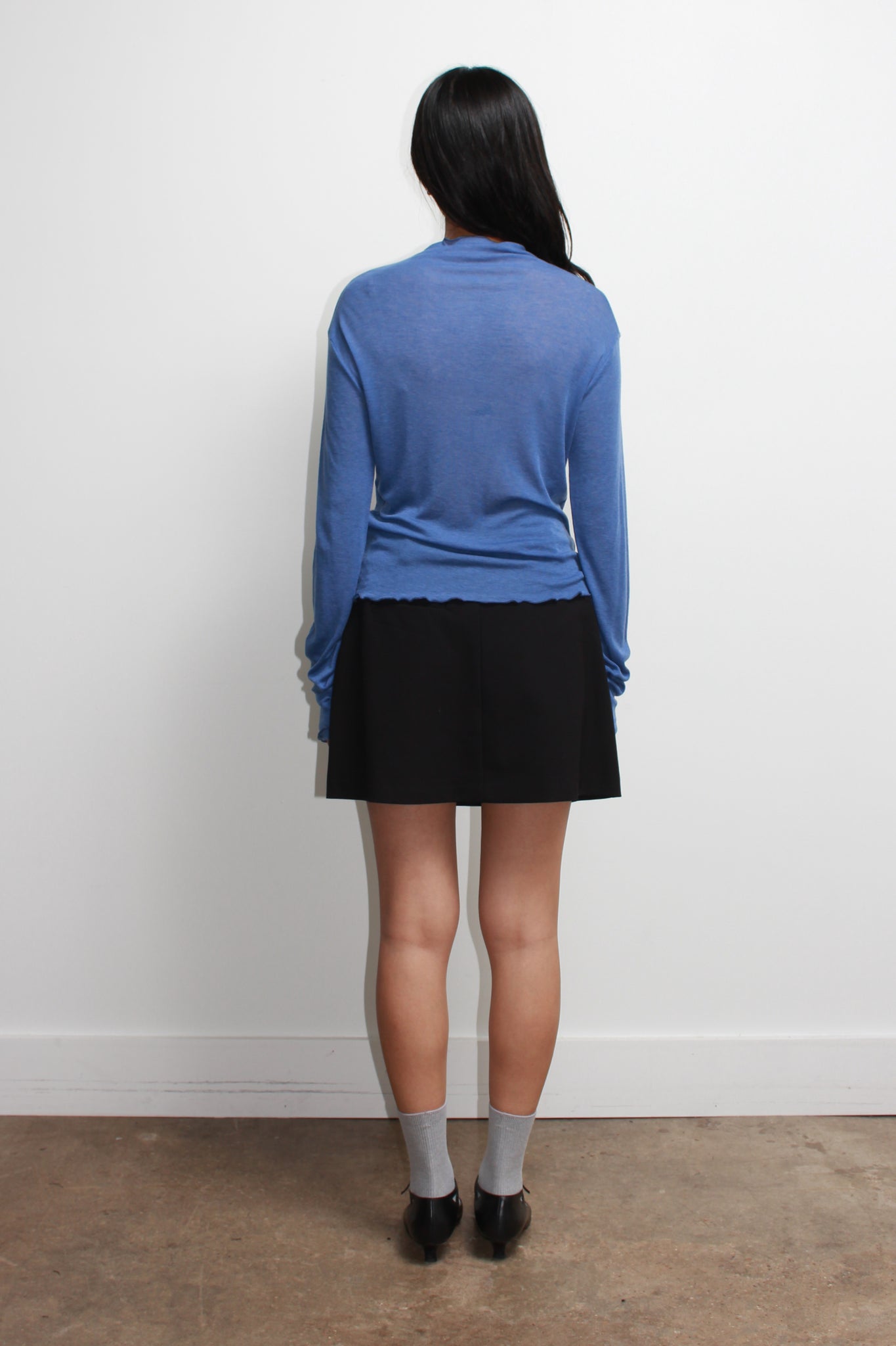 Mock Neck Wavy Cardigan in Blue