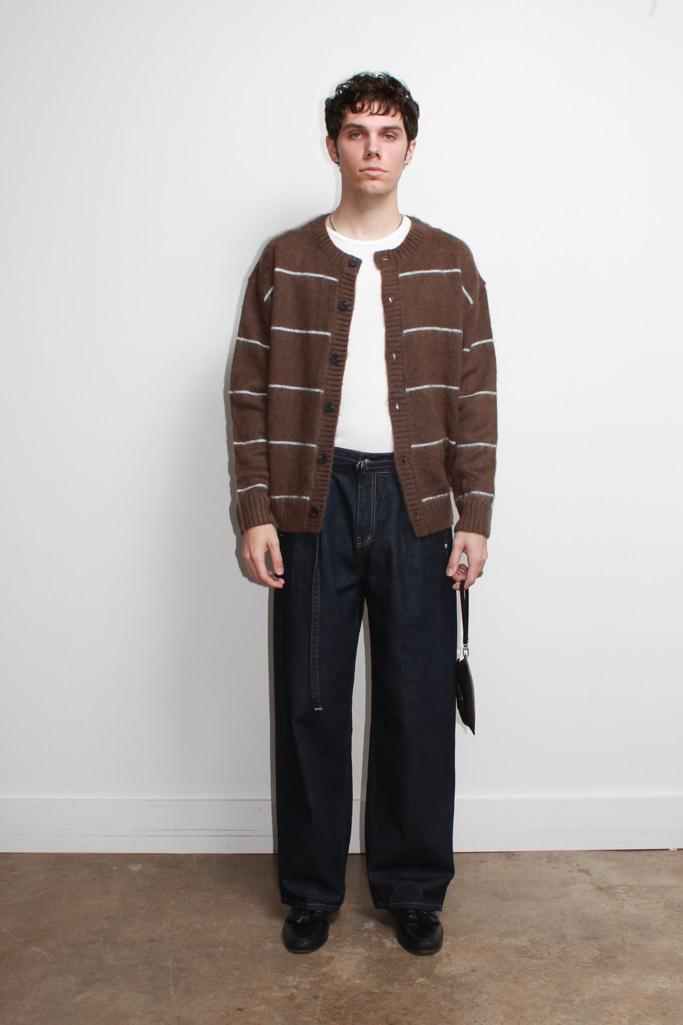 Lie Stripe Cardigan in Olive Brown