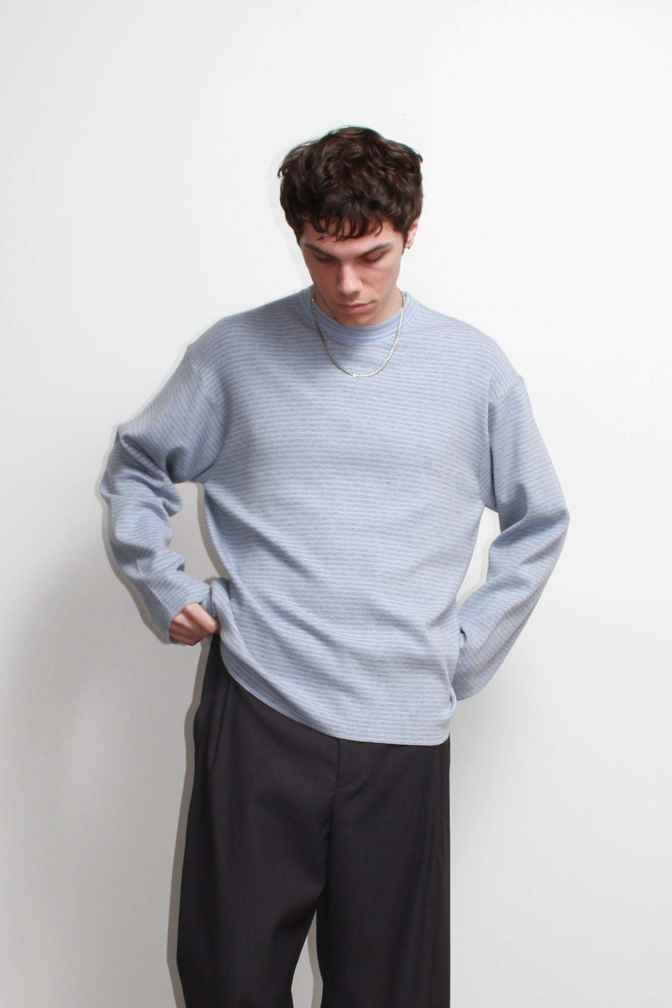 Mento Stripe Knit Top in Blue Grey