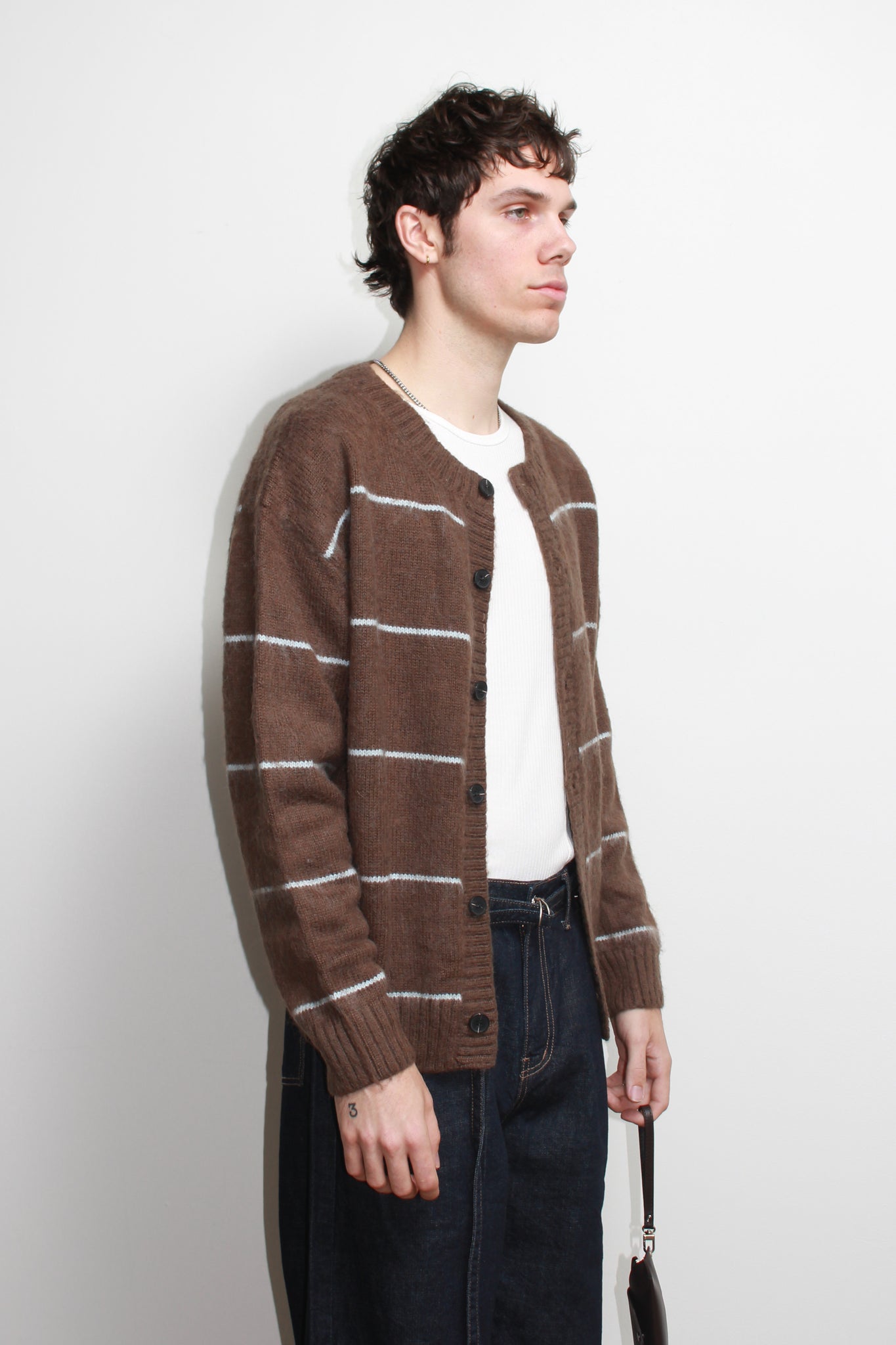 Lie Stripe Cardigan in Olive Brown