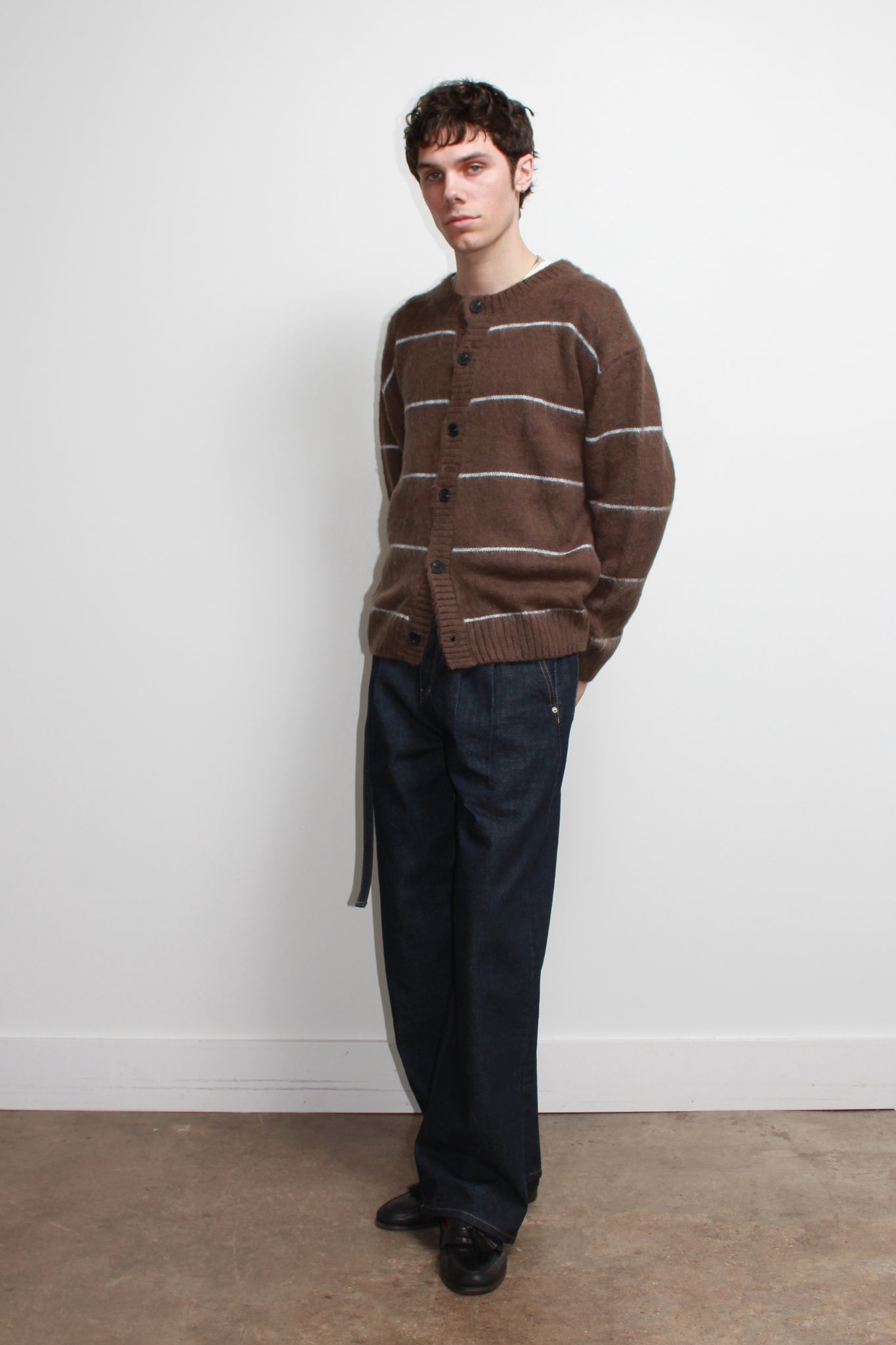 Lie Stripe Cardigan in Olive Brown