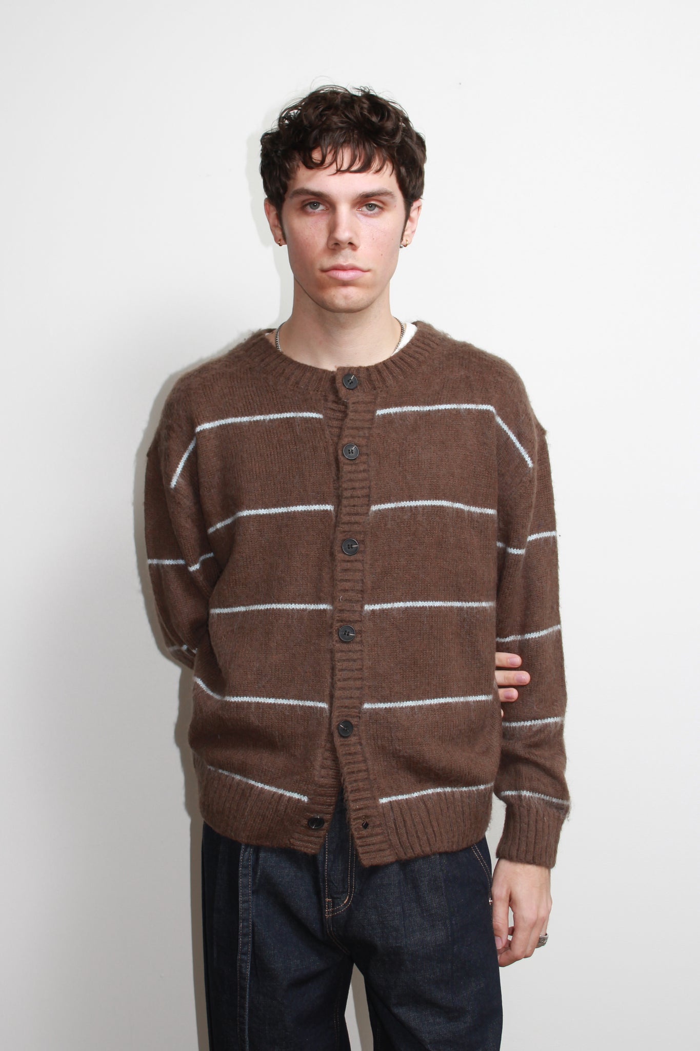 Lie Stripe Cardigan in Olive Brown