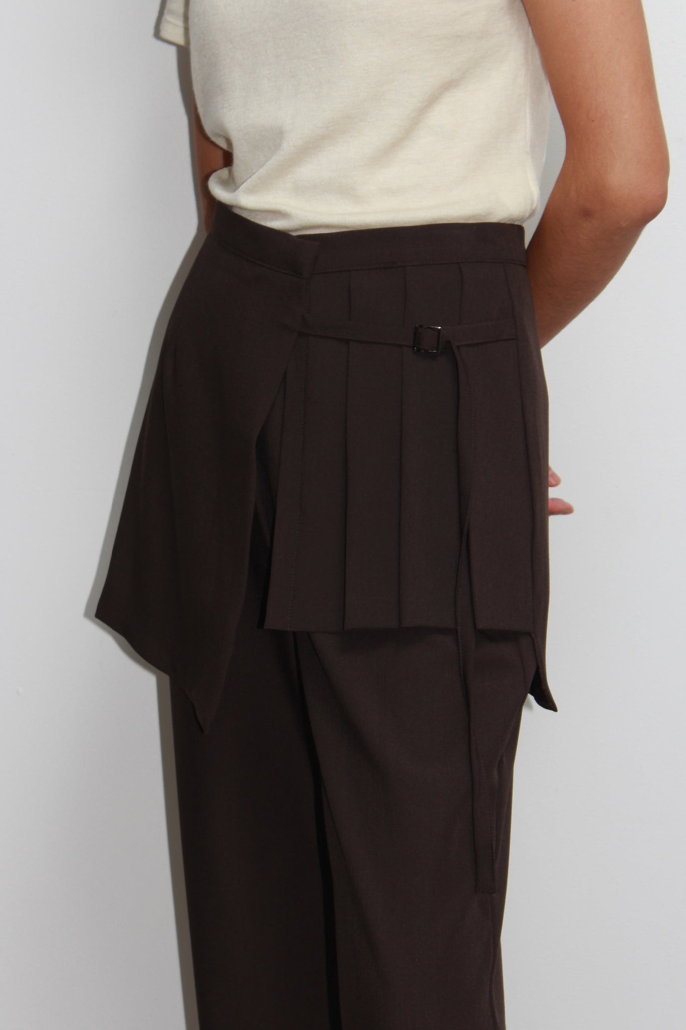 Tei Pleats Wrap Skirt Pants in Chocolate