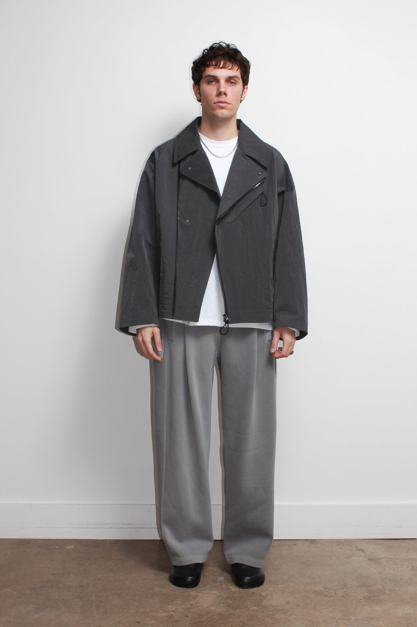 Three Way Oversized Rider Jacket in Charcoal
