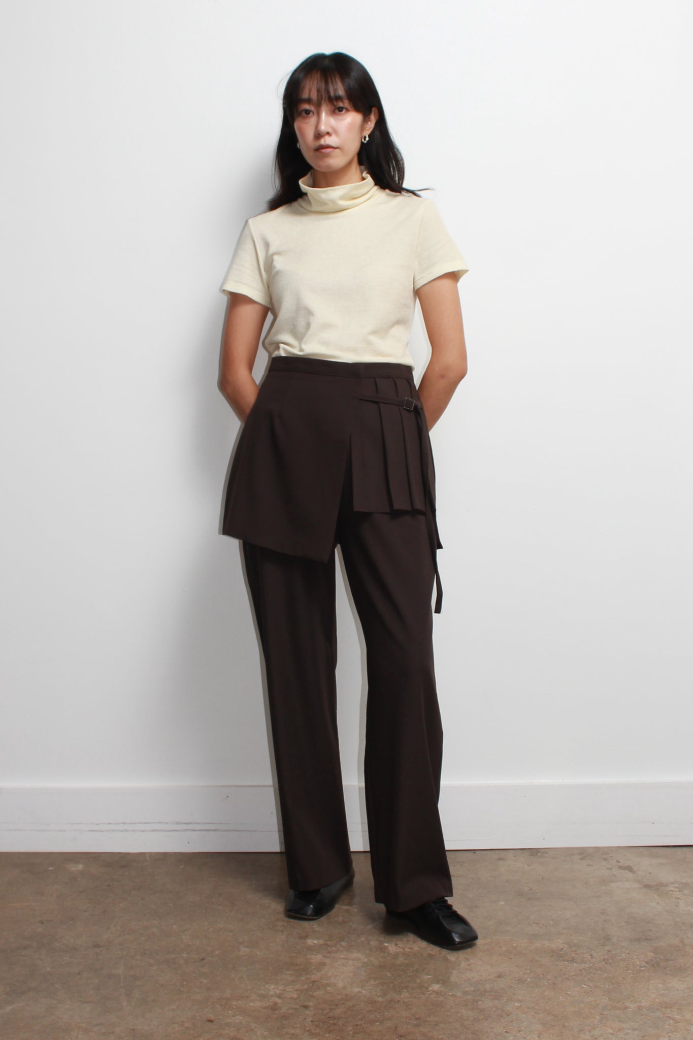 Tei Pleats Wrap Skirt Pants in Chocolate