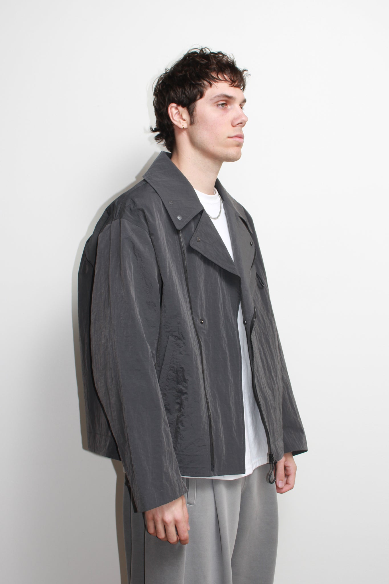 Three Way Oversized Rider Jacket in Charcoal