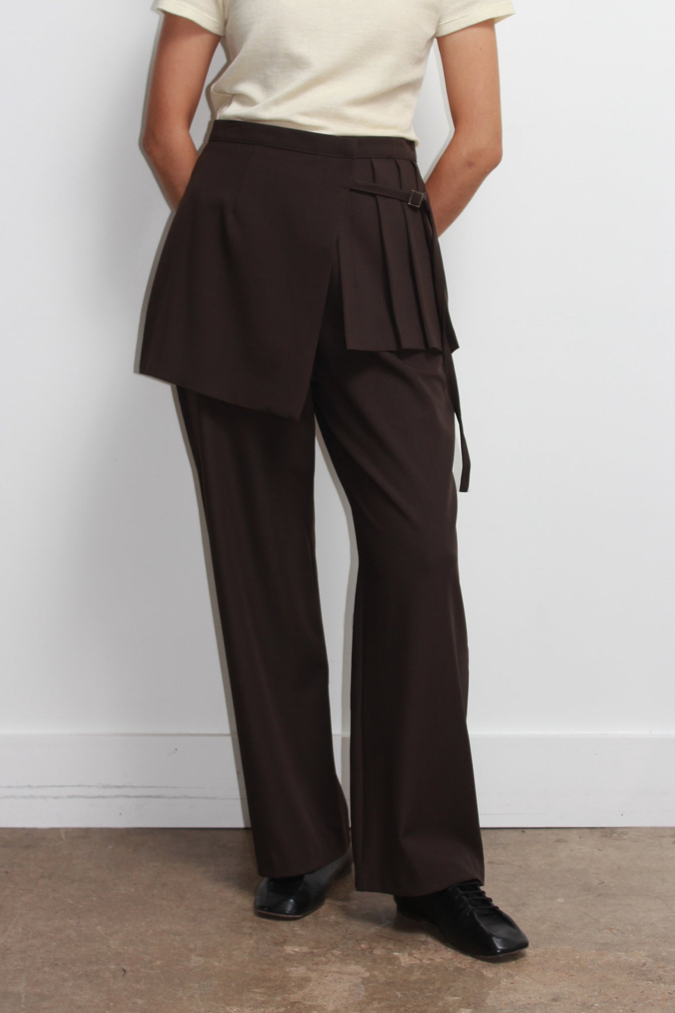 Tei Pleats Wrap Skirt Pants in Chocolate