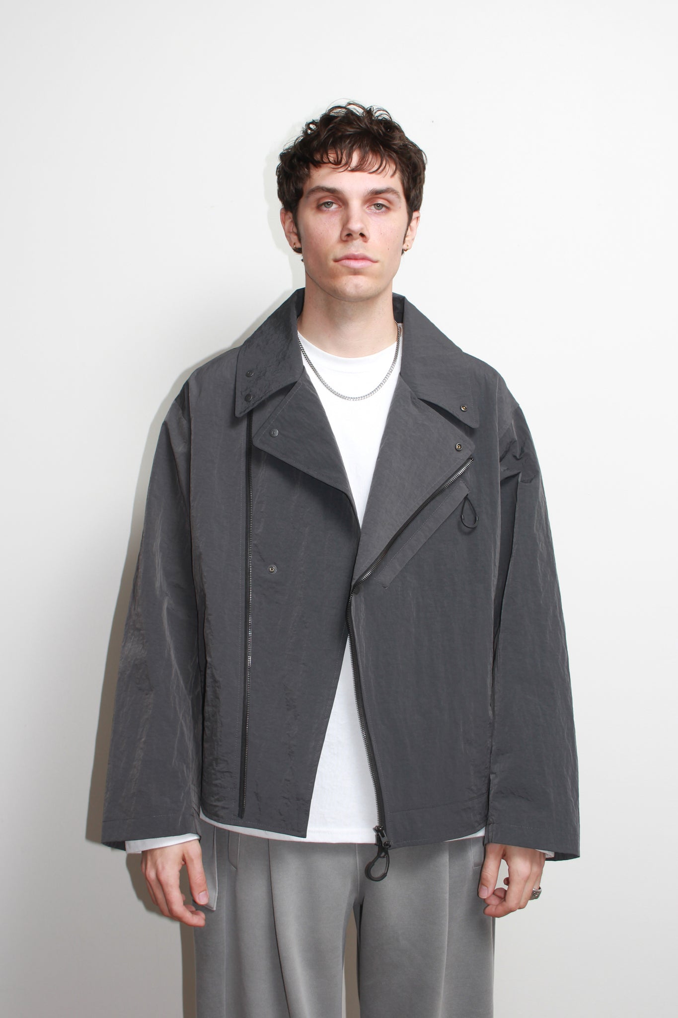 Three Way Oversized Rider Jacket in Charcoal