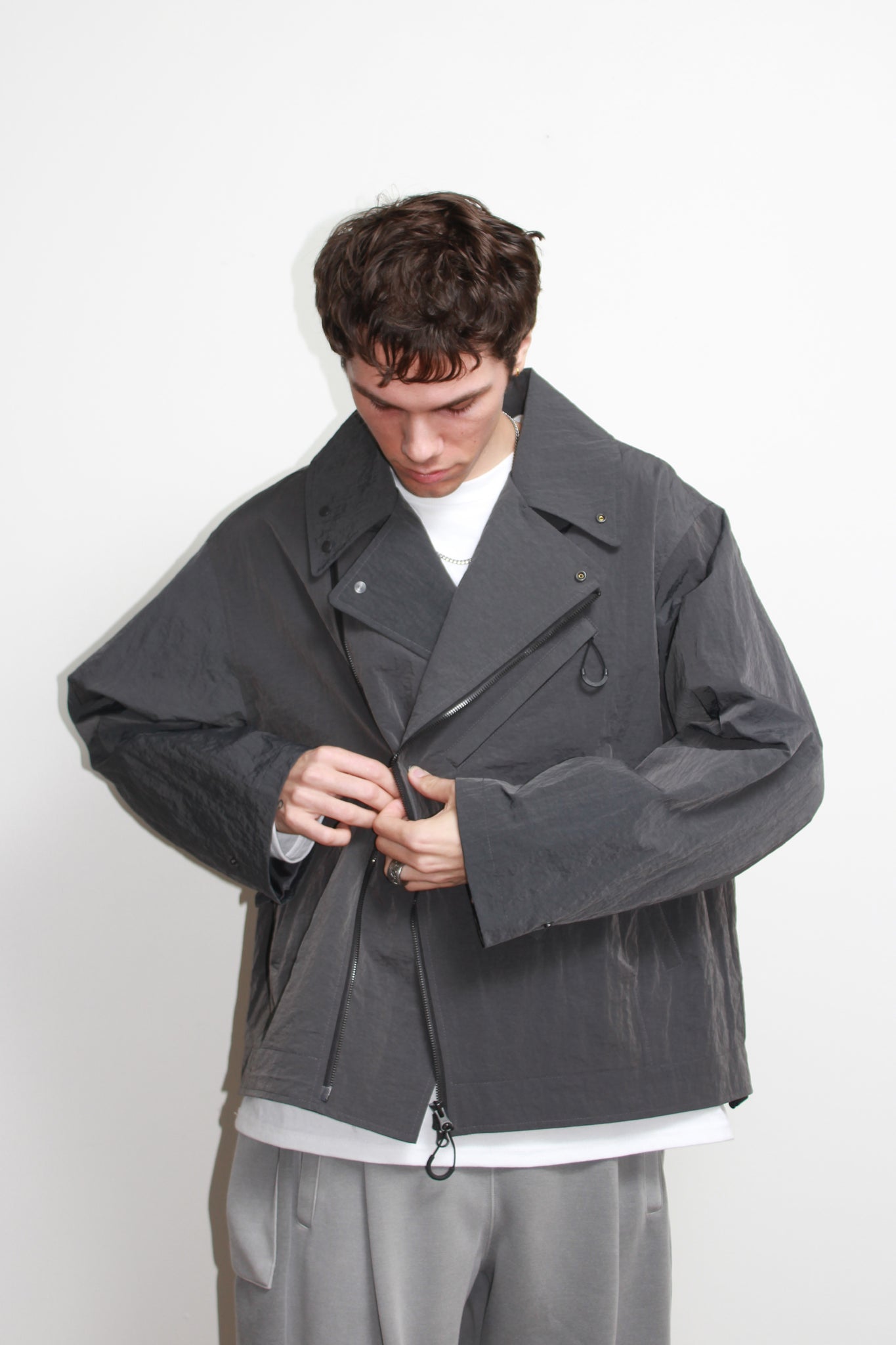 Three Way Oversized Rider Jacket in Charcoal