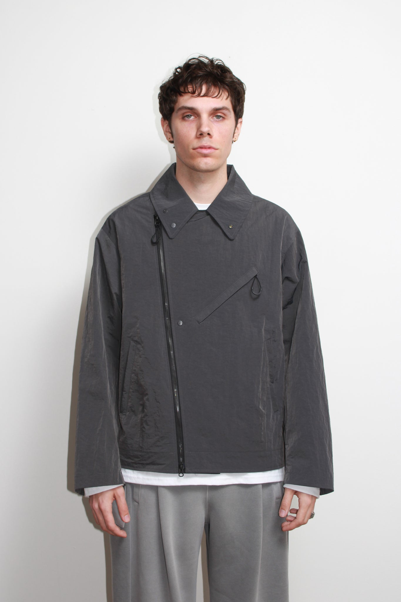 Three Way Oversized Rider Jacket in Charcoal