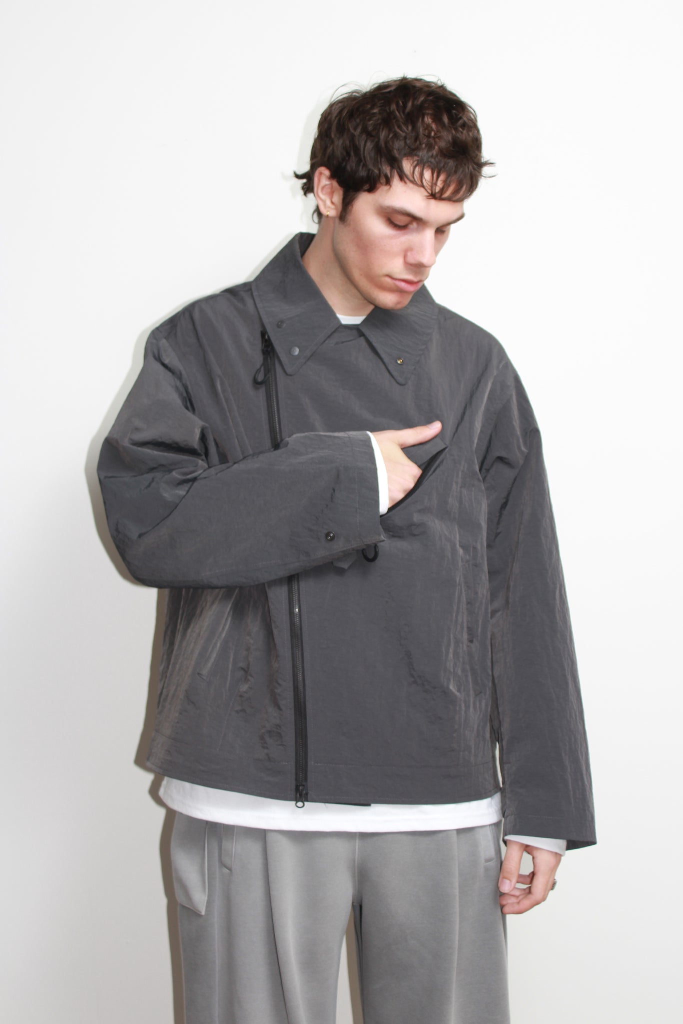 Three Way Oversized Rider Jacket in Charcoal