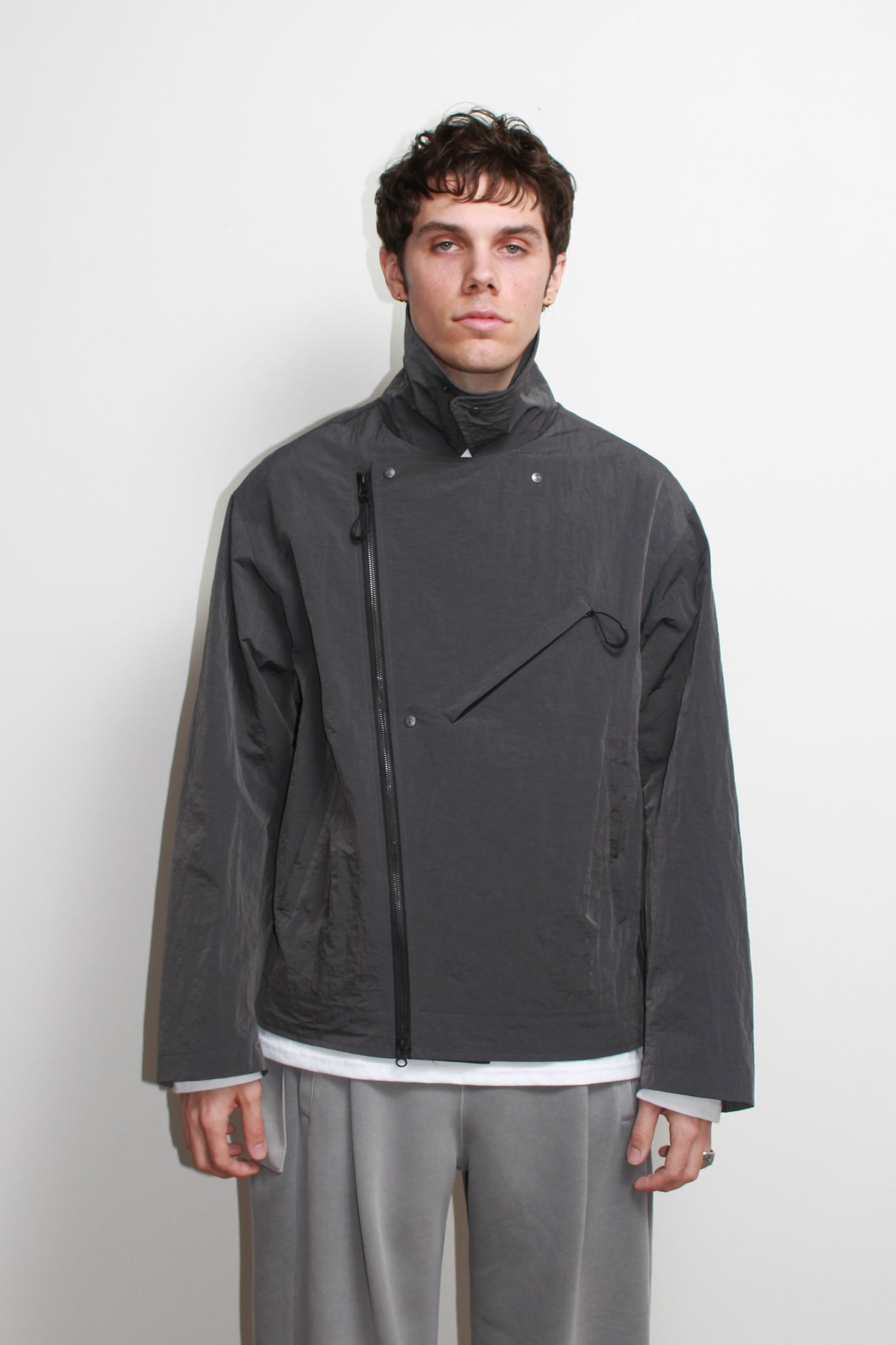Three Way Oversized Rider Jacket in Charcoal