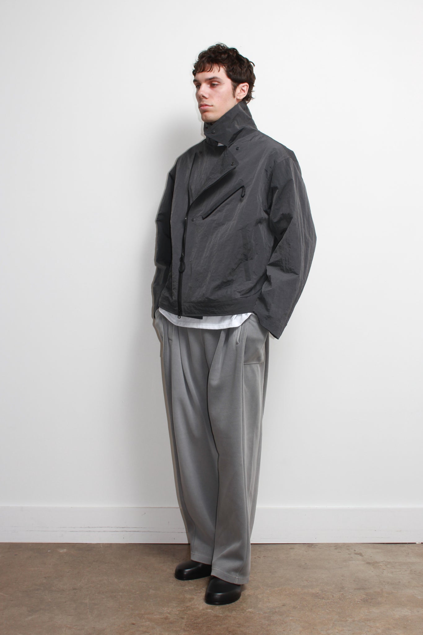Three Way Oversized Rider Jacket in Charcoal